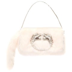 Vintage NEW Gucci by Tom Ford 2004 Dragon Pearl Jeweled Mink Fur Purse Evening Bag 