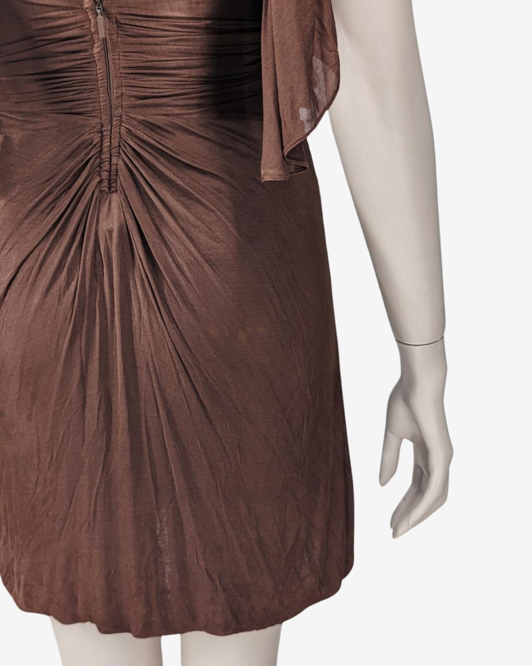 Gucci by Tom Ford Draped Brown Mini Dress S/S 2003 For Sale 12