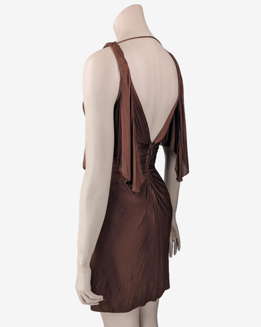 Gucci by Tom Ford Draped Brown Mini Dress S/S 2003 In Good Condition For Sale In GOUVIEUX, FR