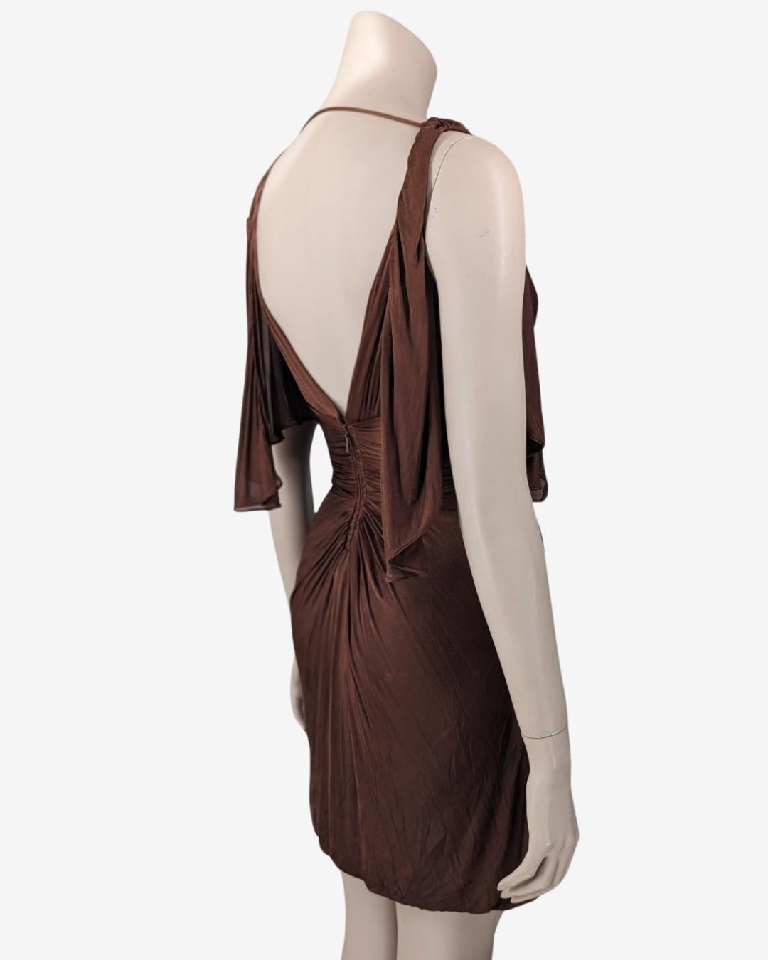 Gucci by Tom Ford Draped Brown Mini Dress S/S 2003 For Sale 1