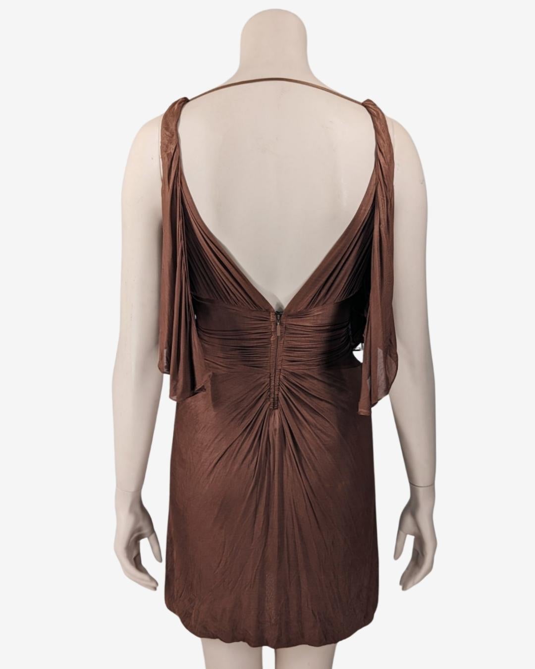 Gucci by Tom Ford Draped Brown Mini Dress S/S 2003 For Sale 2