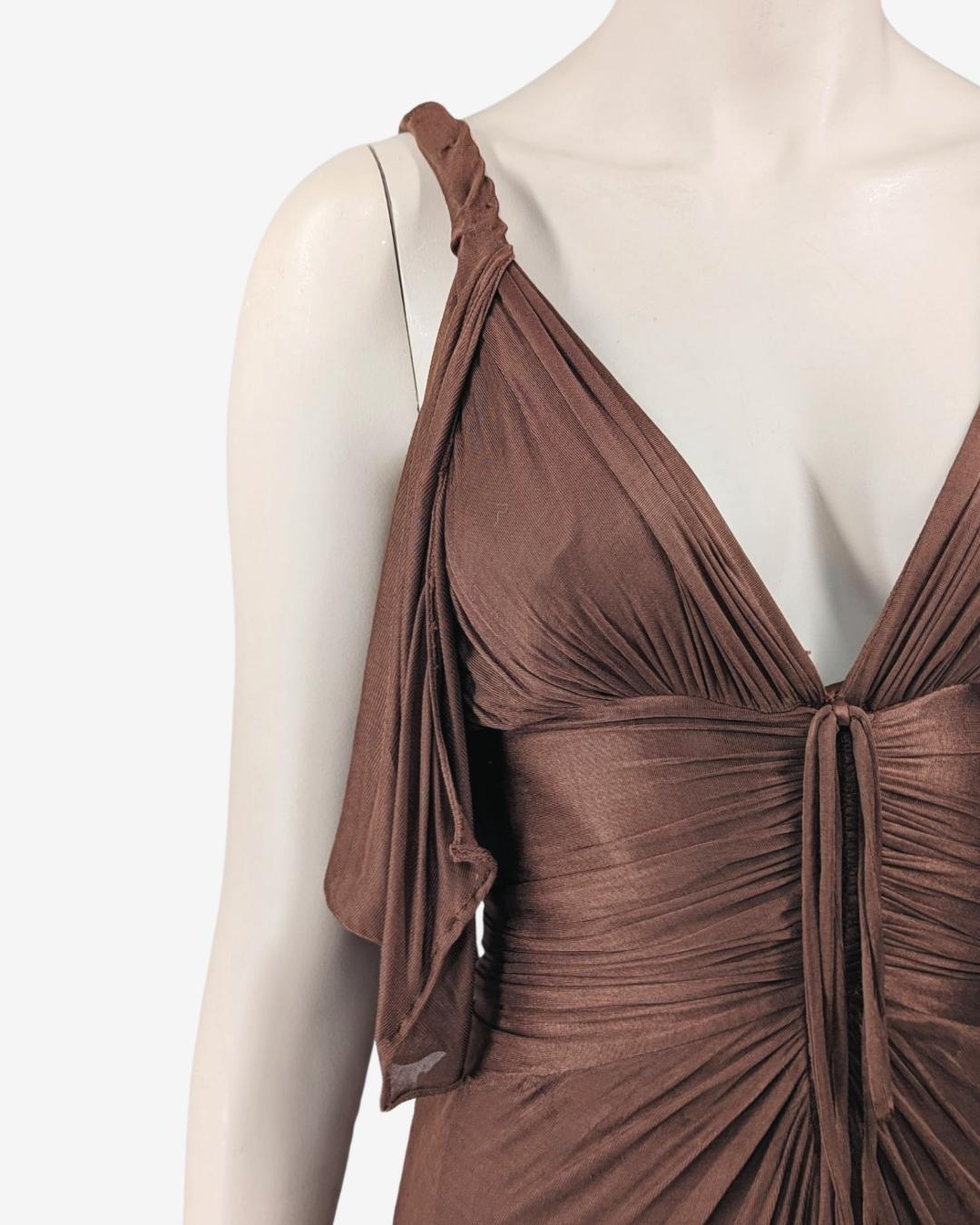 Gucci by Tom Ford Draped Brown Mini Dress S/S 2003 For Sale 3