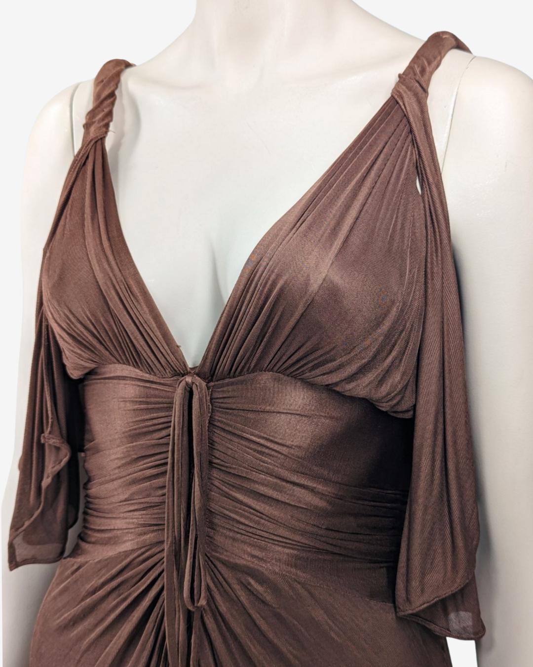 Gucci by Tom Ford Draped Brown Mini Dress S/S 2003 For Sale 4