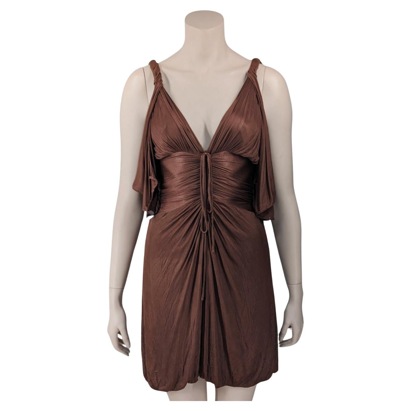 Gucci by Tom Ford Draped Brown Mini Dress S/S 2003 For Sale