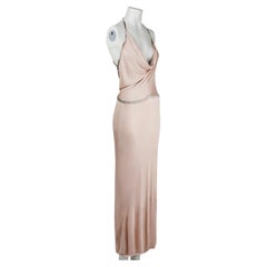 Gucci by Tom Ford Early 2000s Nude Open Back Beaded Jersey Evening Gown IT40