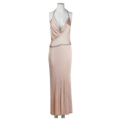 Gucci by Tom Ford Early 2000s Nude Open Back Beaded Jersey Evening Gown IT40