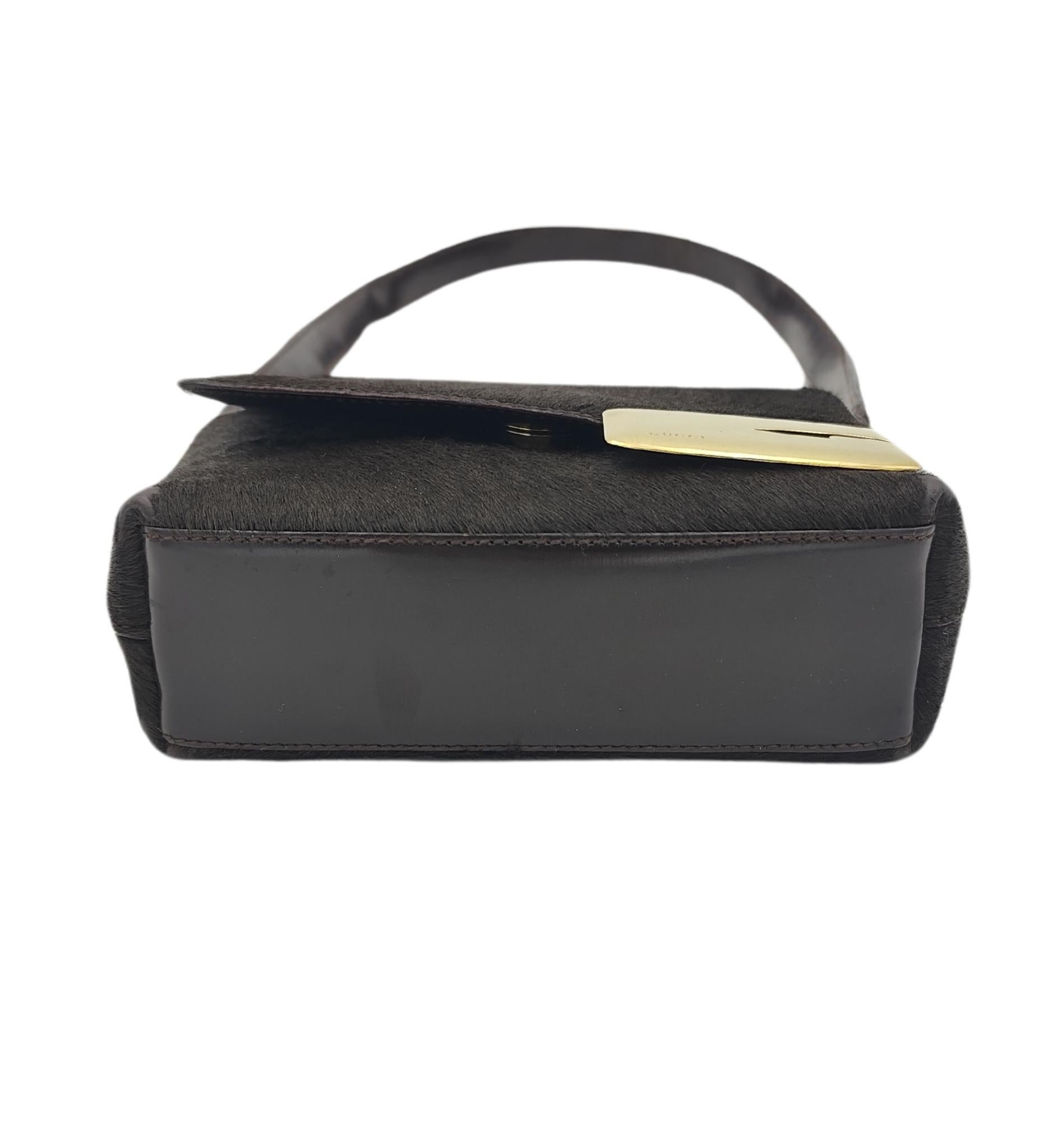 Black Gucci by Tom Ford F/W 1996 brown pony hair logo mini shoulder bag