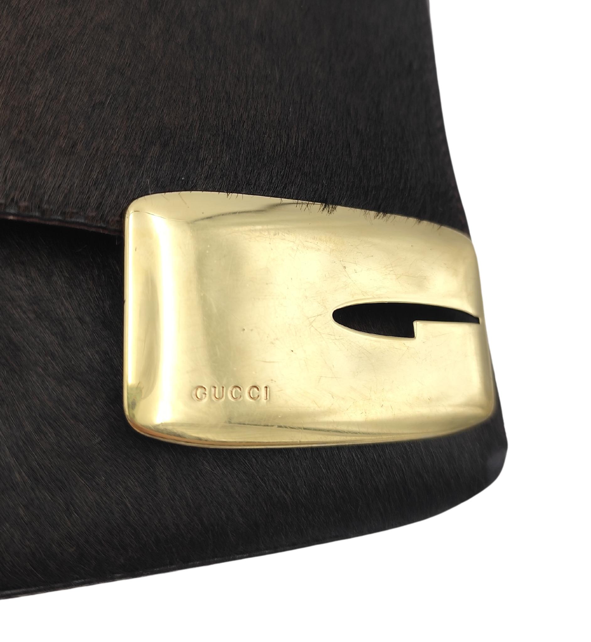 Women's or Men's Gucci by Tom Ford F/W 1996 brown pony hair logo mini shoulder bag
