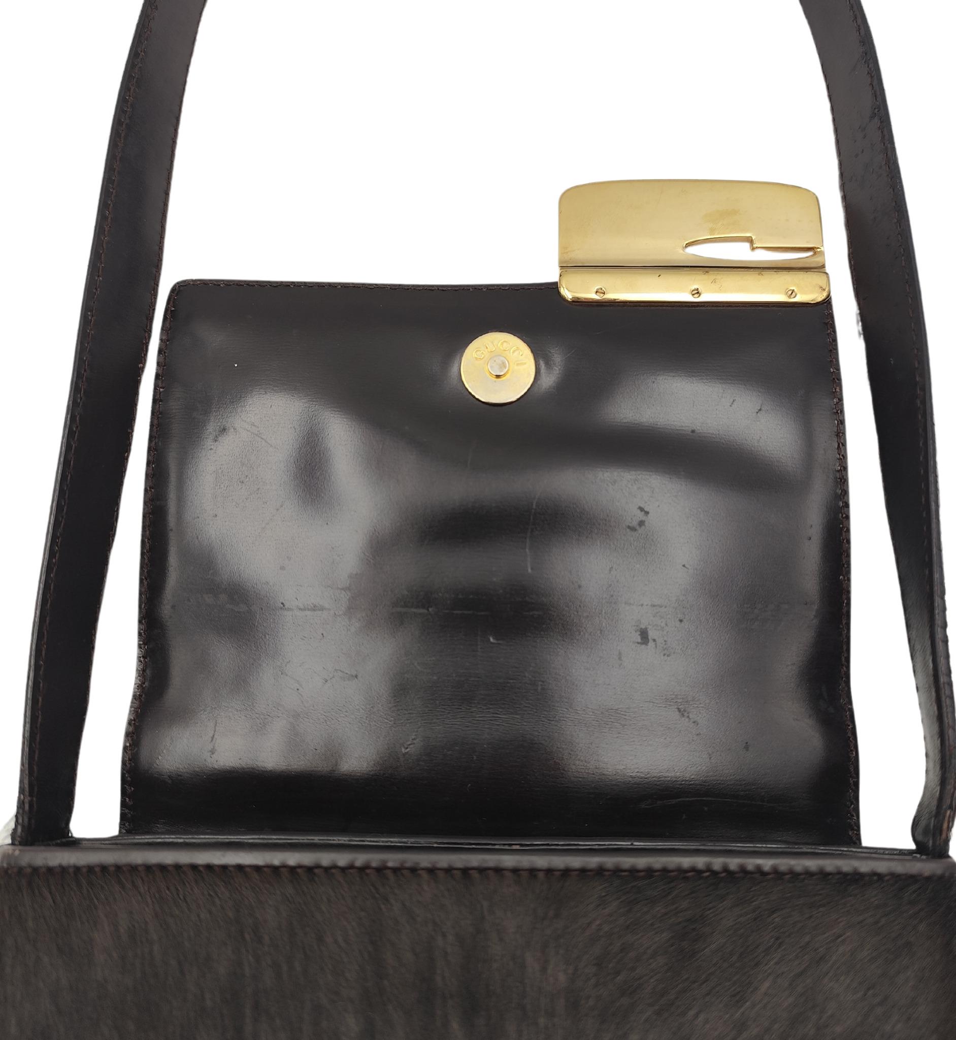 Gucci by Tom Ford F/W 1996 brown pony hair logo mini shoulder bag 2