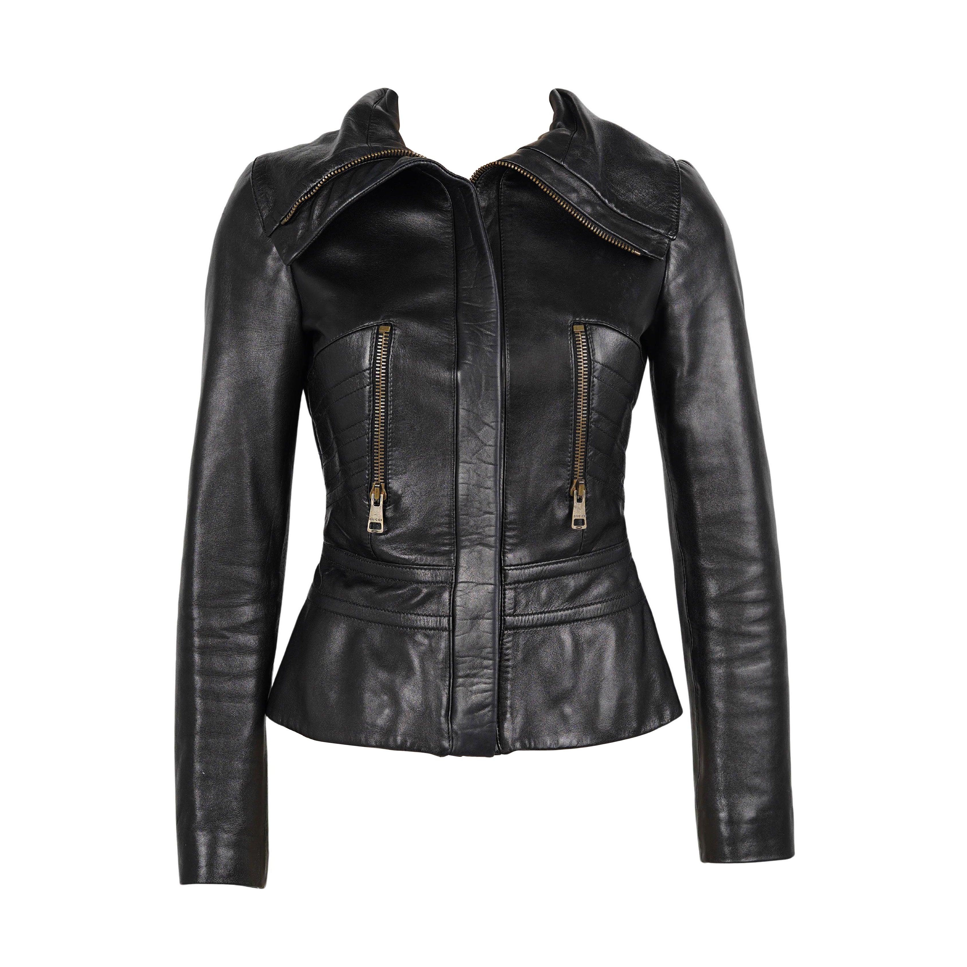 Gucci by Tom Ford H/W 1998–2001 – Geschwungene schwarze Motorradlederjacke – IT38