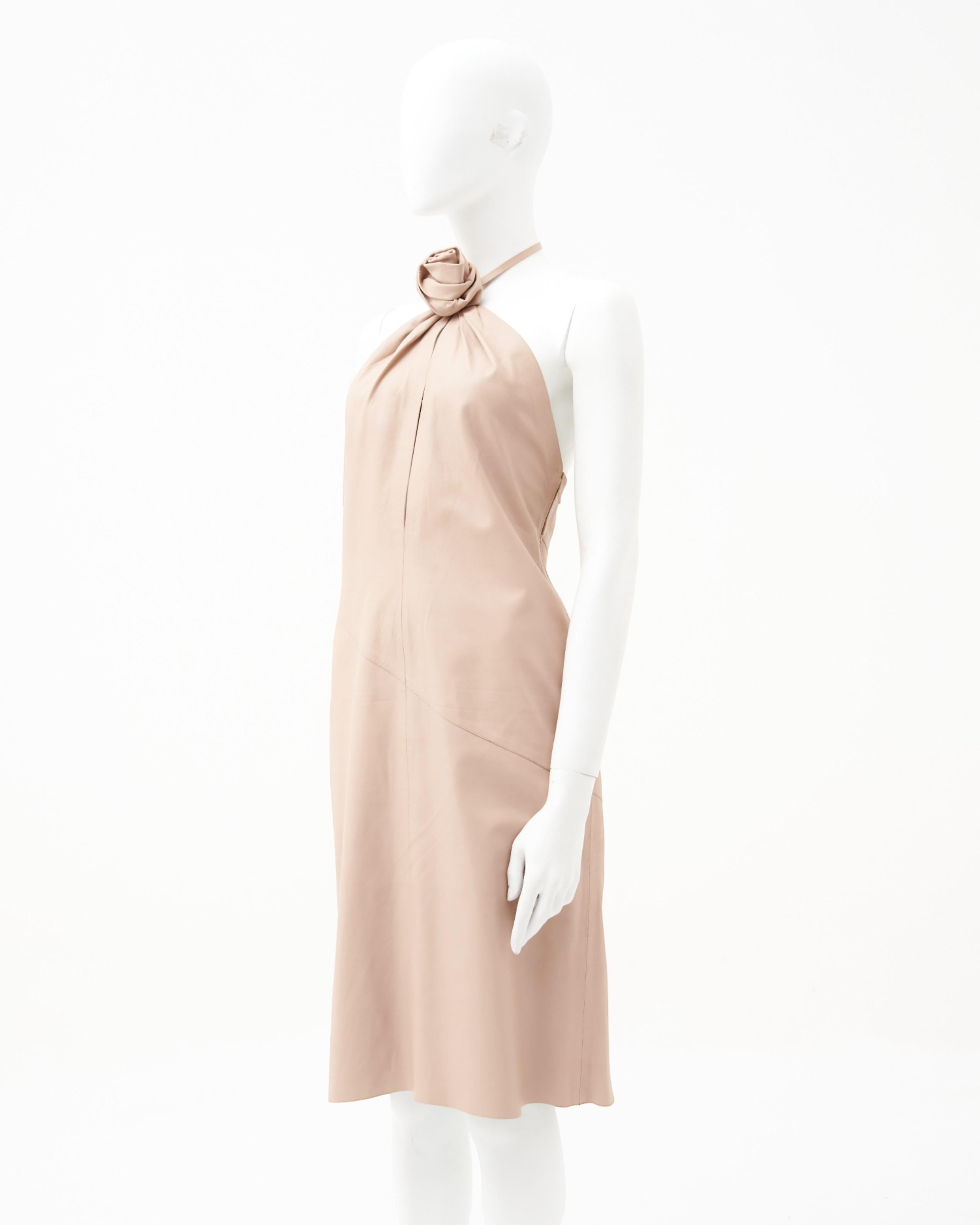 Beige Gucci by Tom Ford F/W 1999 Halter neck leather mini dress in vendita