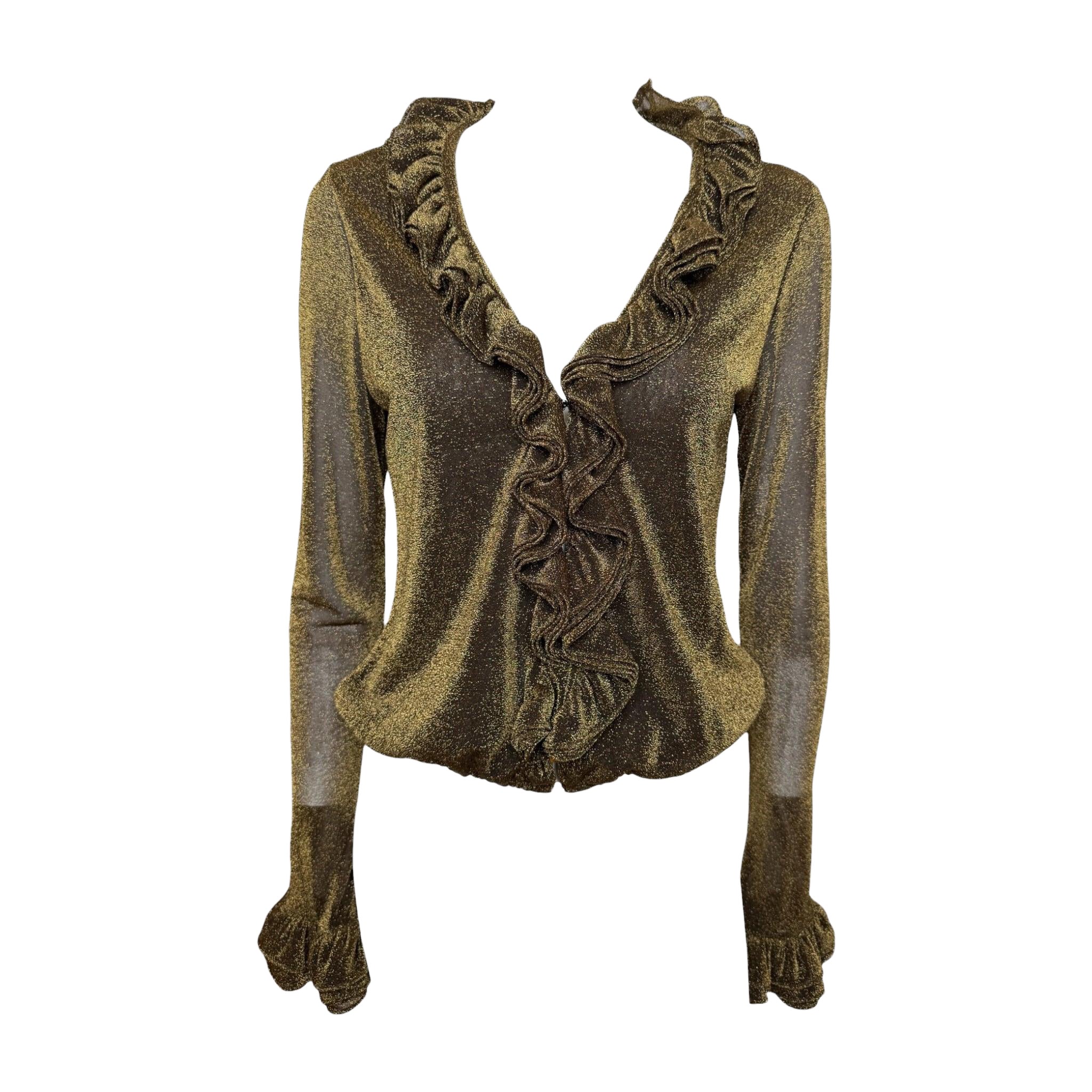 Blusa de manga larga con volantes de lurex dorado de Gucci by Tom Ford, colección otoño-invierno 2000