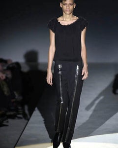 Gucci by Tom Ford F/W 2001 Black Wool Leather Patched Zipped Pants