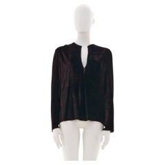 Gucci by Tom Ford F/W 2001 Brown velvet logo print plunging tunic top