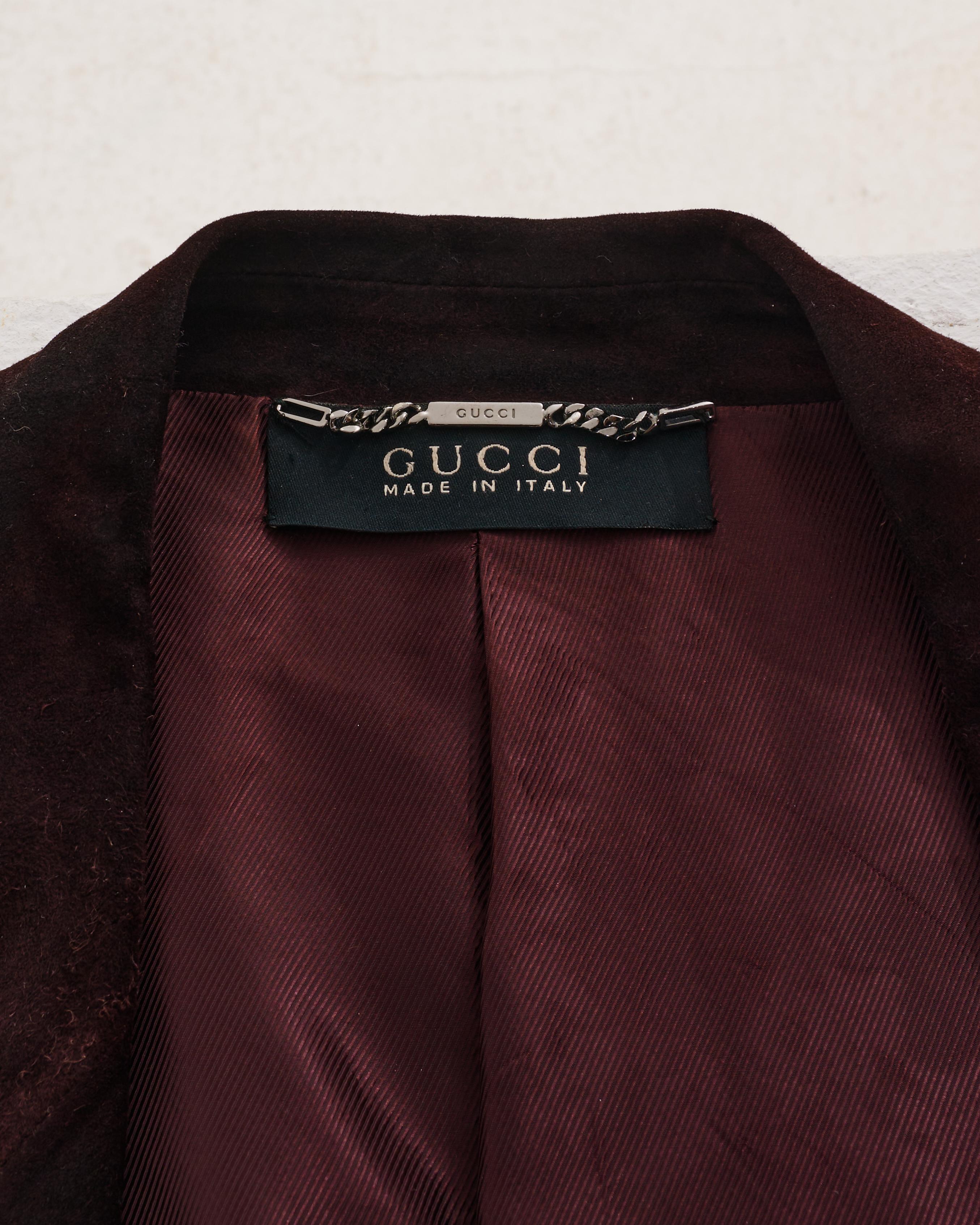 Gucci by Tom Ford F/W 2001 Veste en daim chocolatée en vente 4