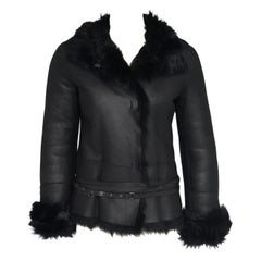 Gucci by Tom Ford F/W 2002 Black Shearling Belted Leather Fur Coat IT38