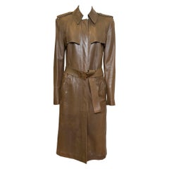 Gucci by Tom Ford F/W 2002 Brown Perforated Leather Belted Trench Coat