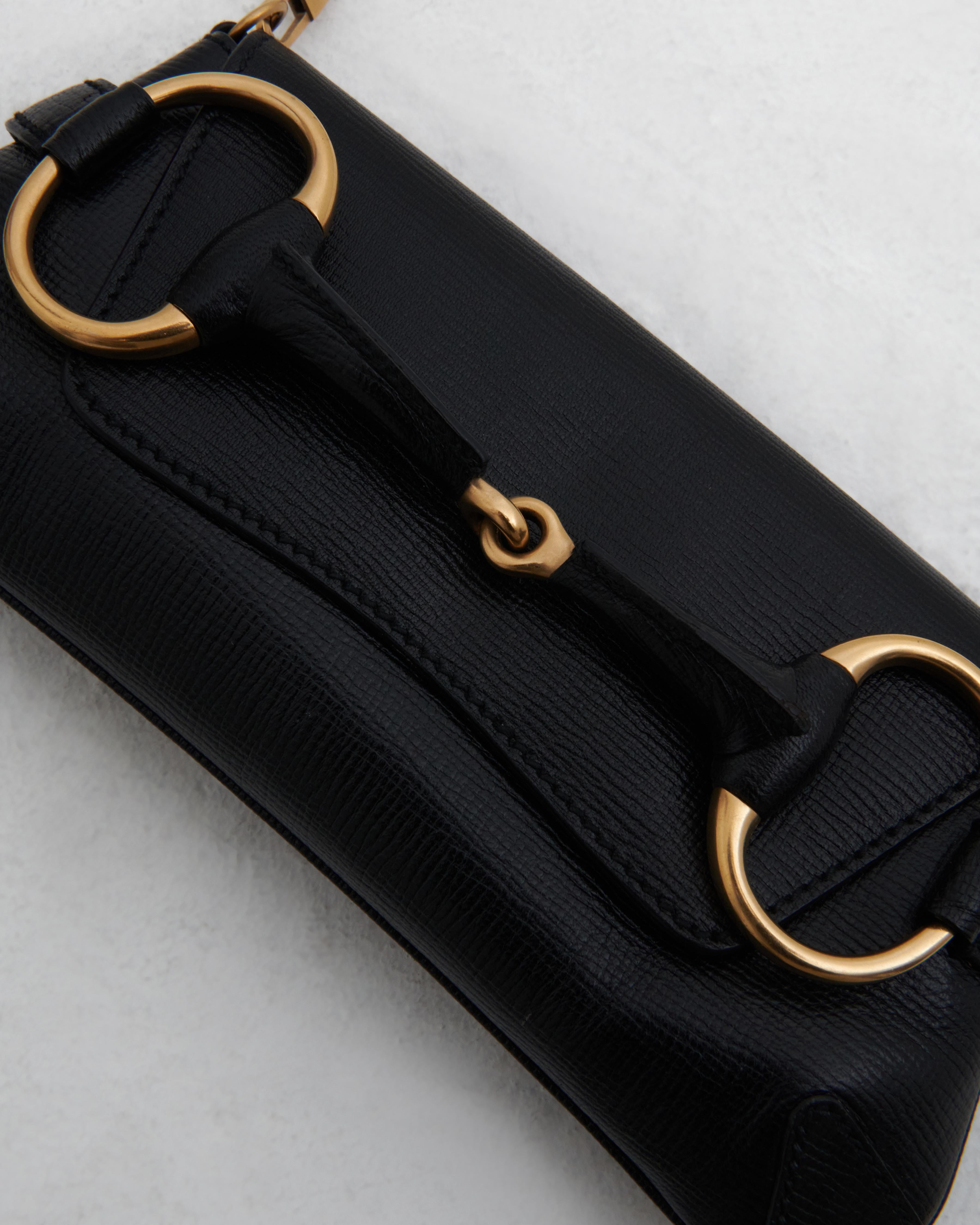 Gucci by Tom Ford F/W 2003 Black leather 'Horsebit' chain clutch  2