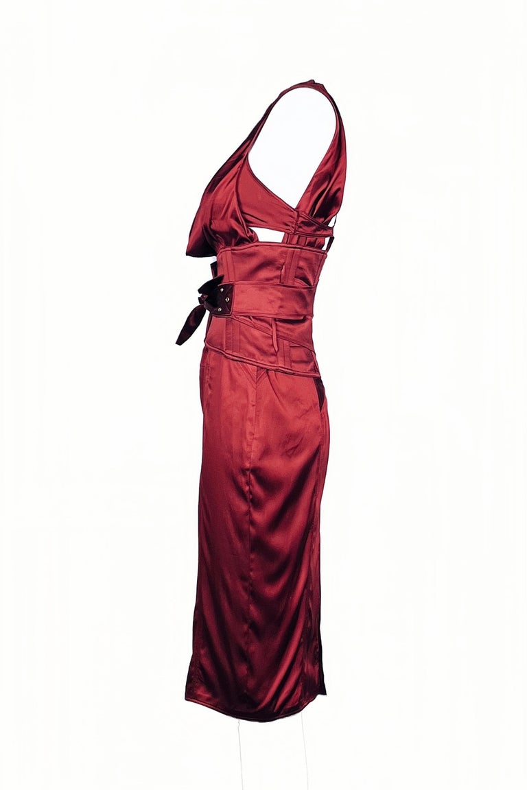 dark red satin dress Cocktail - Sexy Red Mini Dress - Cowl Neck Mini 44 Polyester satin  hand wash in cold water only Size Tip GUCCI By Tom Ford F/w