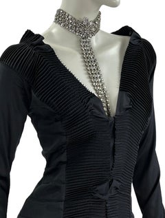 Gucci by Tom Ford F/W 2004 AD Runway Silk Black Plisse Cocktail Belted Dress 40