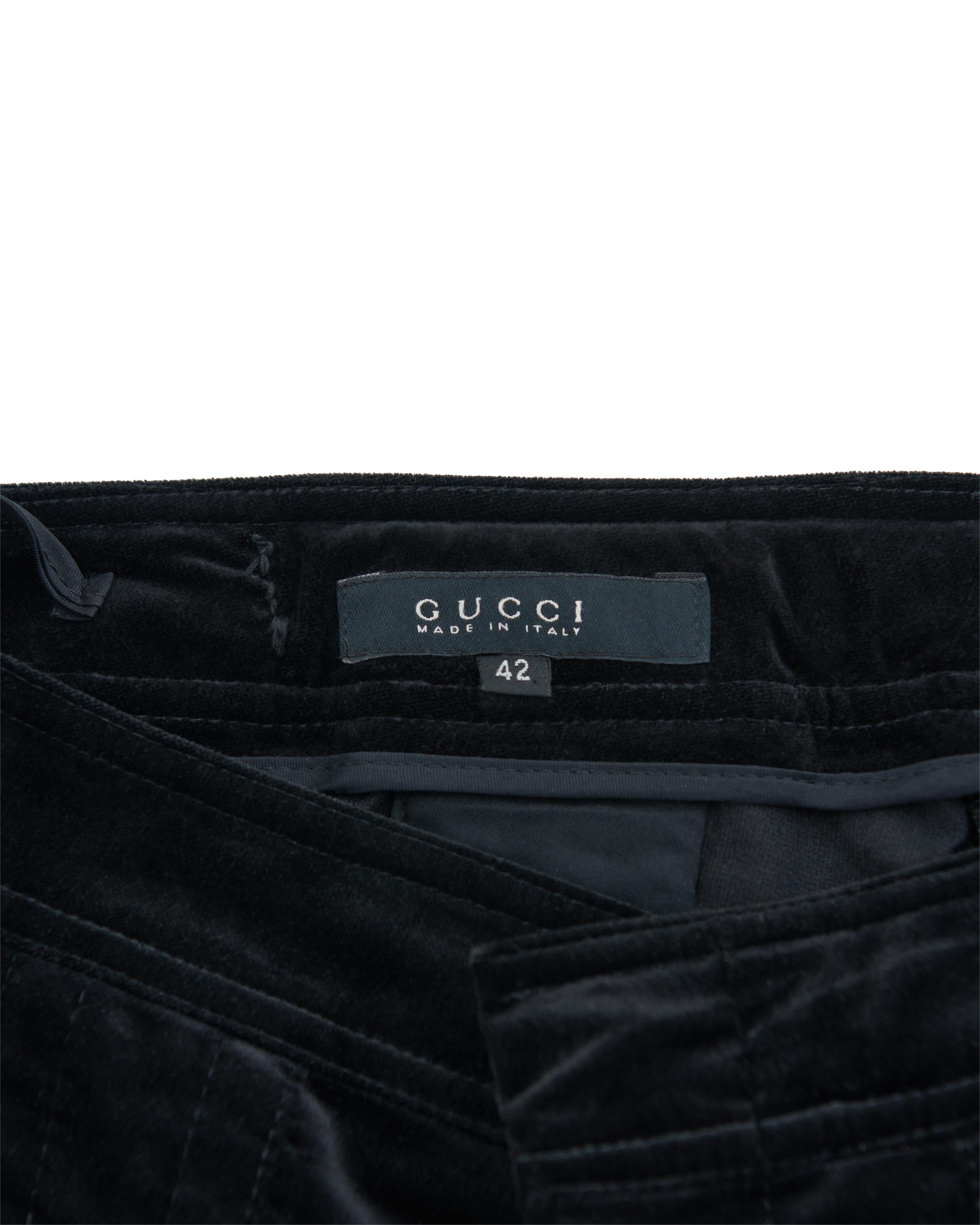 Gucci by Tom Ford F/W 2004 Black ruched cotton velvet pants in vendita 2