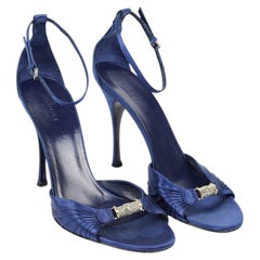 Gucci by Tom Ford F/W 2004 Blue Silk Satin Crystal Evening Sandals