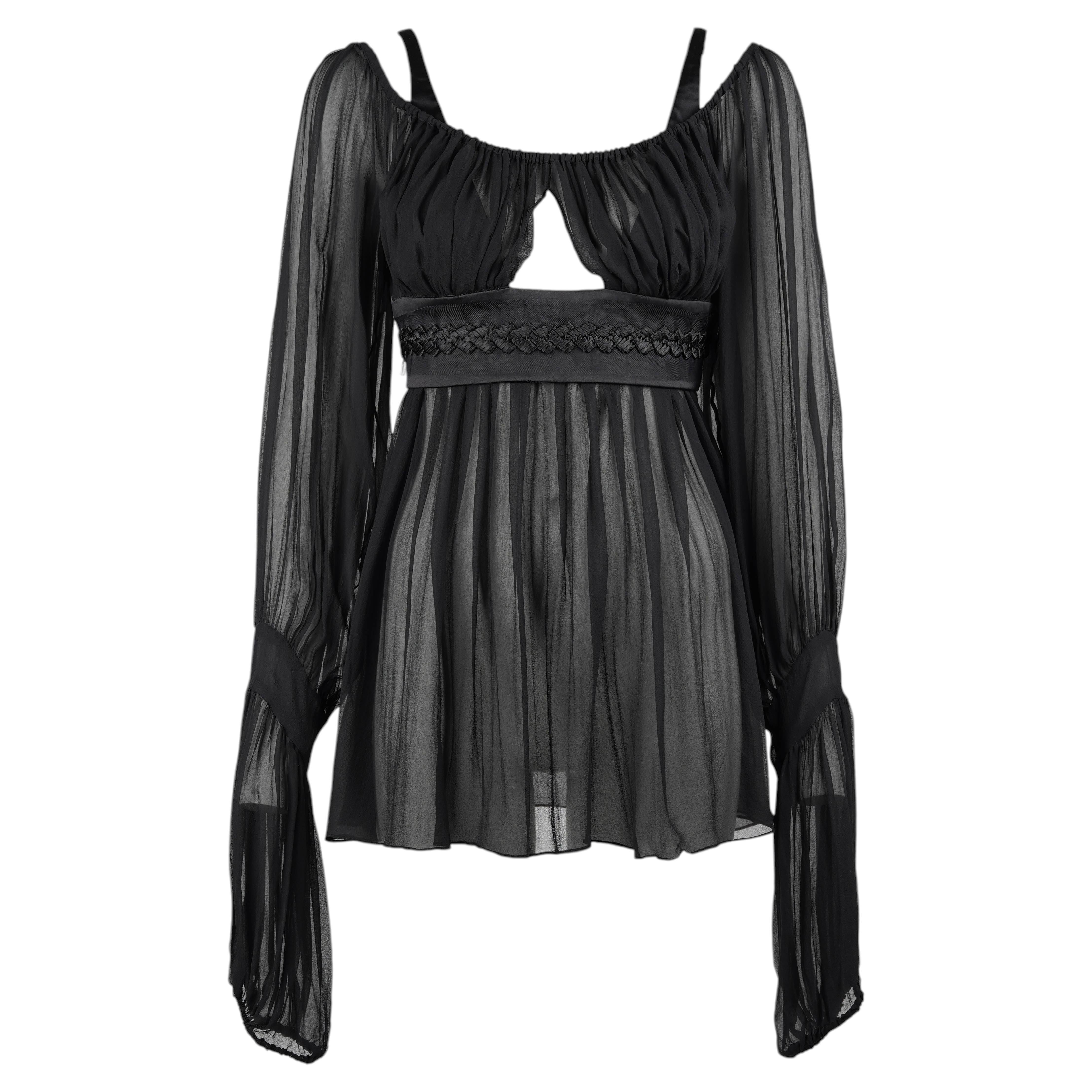 Gucci by Tom Ford A/I 2005 Camicetta in chiffon di seta nera IT40