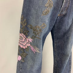GUCCI by Tom Ford Fall 1999 Size 38 Blue Lavender Floral Embroidery Denim