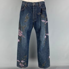 GUCCI by Tom Ford Fall 1999 Size 38 Blue Lavender Floral Embroidery Denim