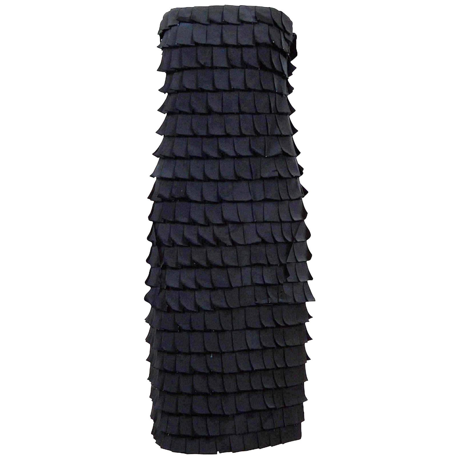 Gorgeous 1972 Nina Ricci Black Silk Gazaar Off Shoulder Dress W Ruffled Finishes