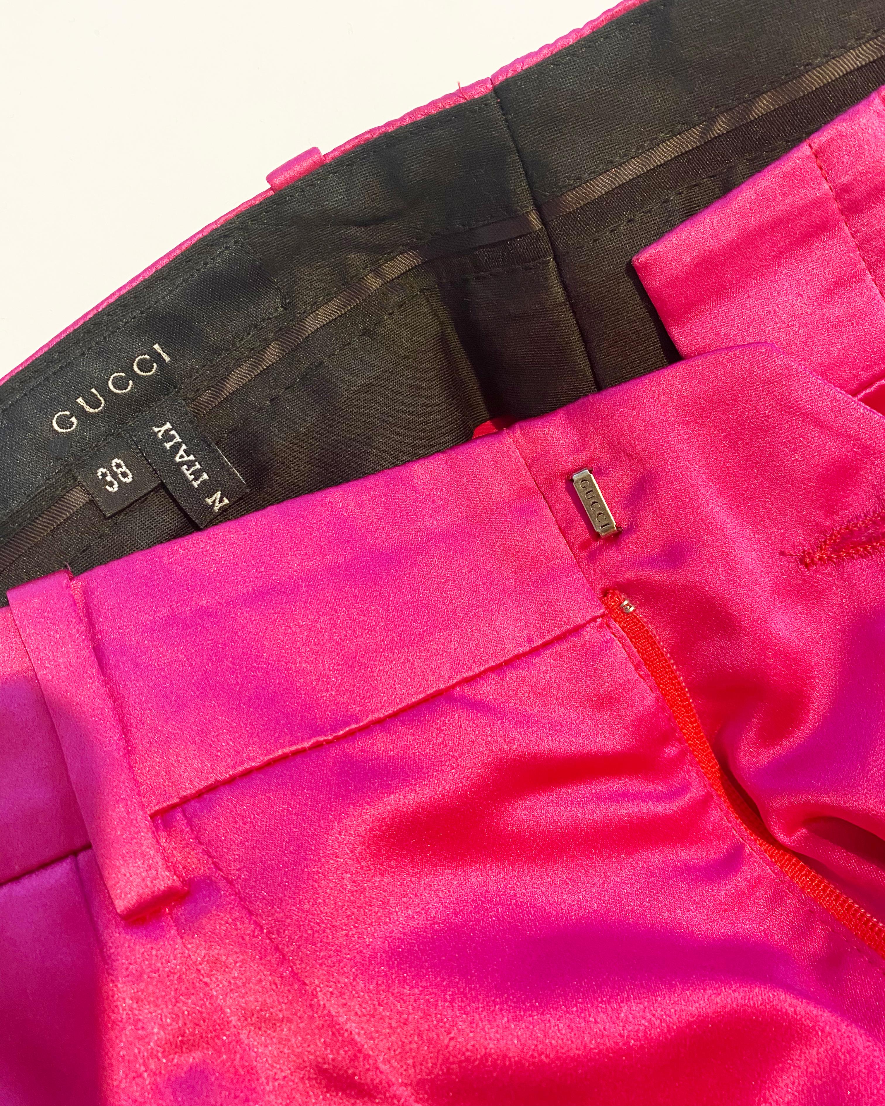 Gucci by Tom Ford Fall 2001 hot pink silk low waist tapered dress pants IT 38 For Sale 11