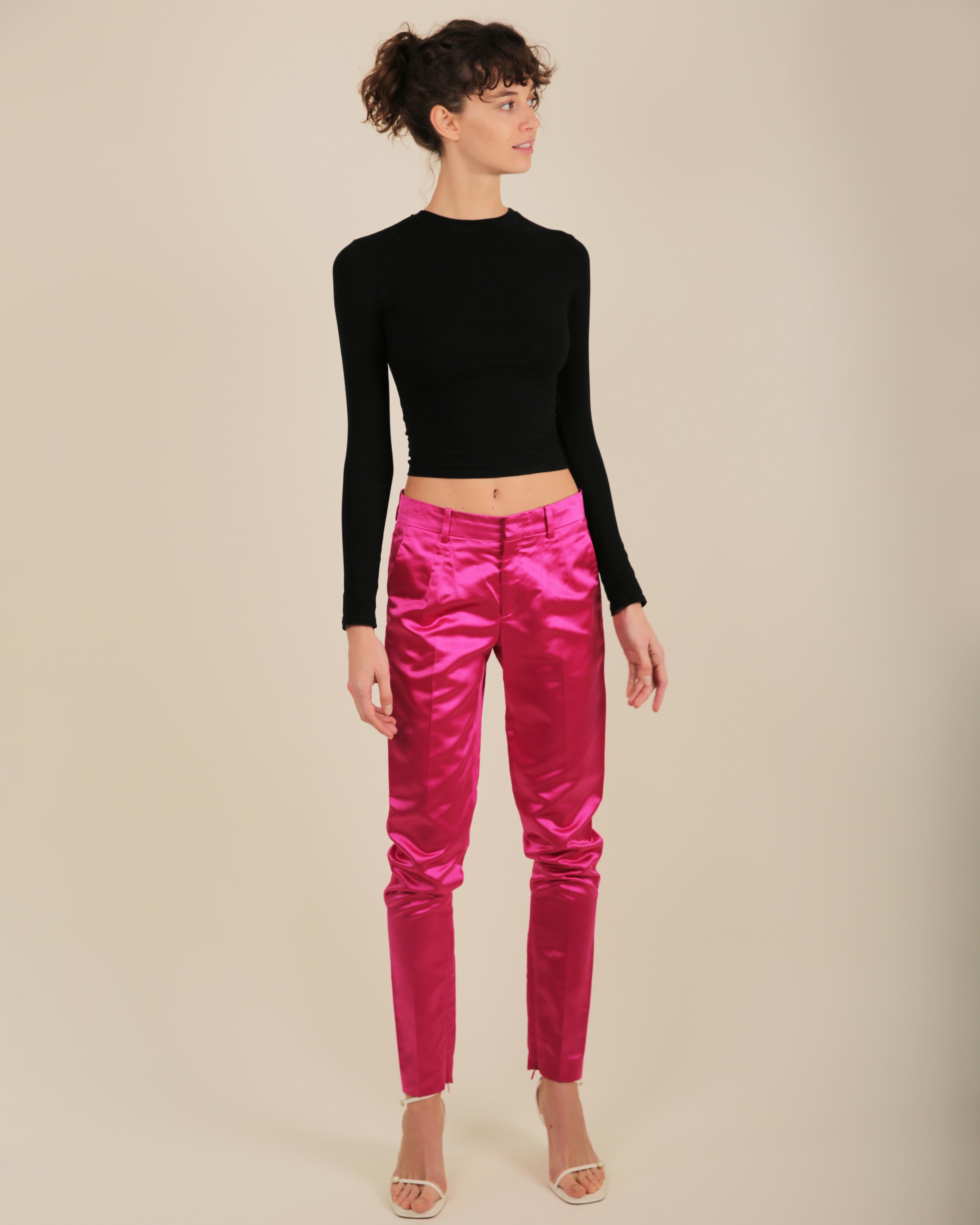 Gucci by Tom Ford Fall 2001 hot pink silk low waist tapered dress pants IT 38 For Sale 4