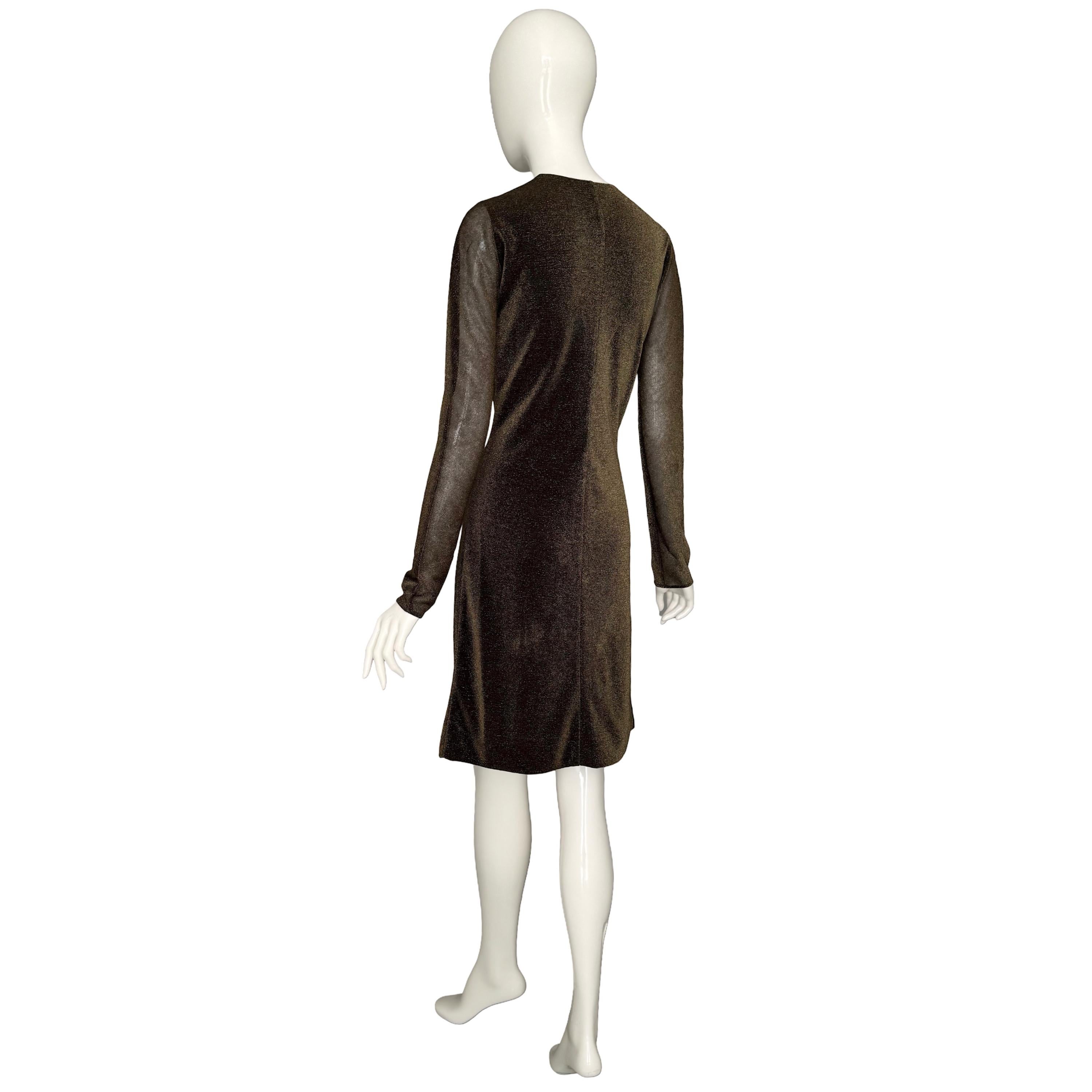 Gucci by Tom Ford Herbst Winter 2000 Löwenbrosche Tiefes Dekolleté Metallic-Kleid im Zustand „Hervorragend“ im Angebot in Antwerpen, Vlaams Gewest