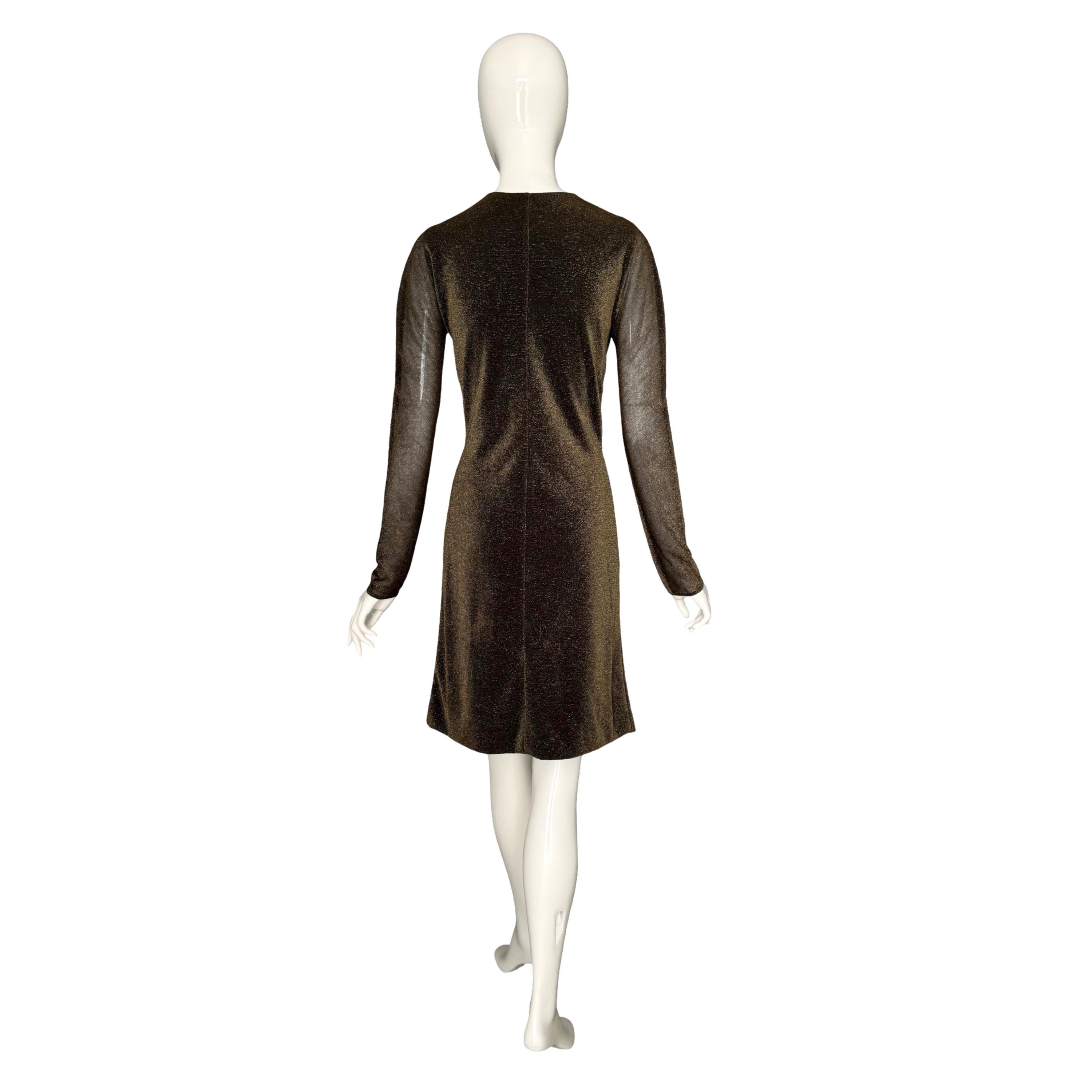 Gucci by Tom Ford Herbst Winter 2000 Löwenbrosche Tiefes Dekolleté Metallic-Kleid Damen im Angebot