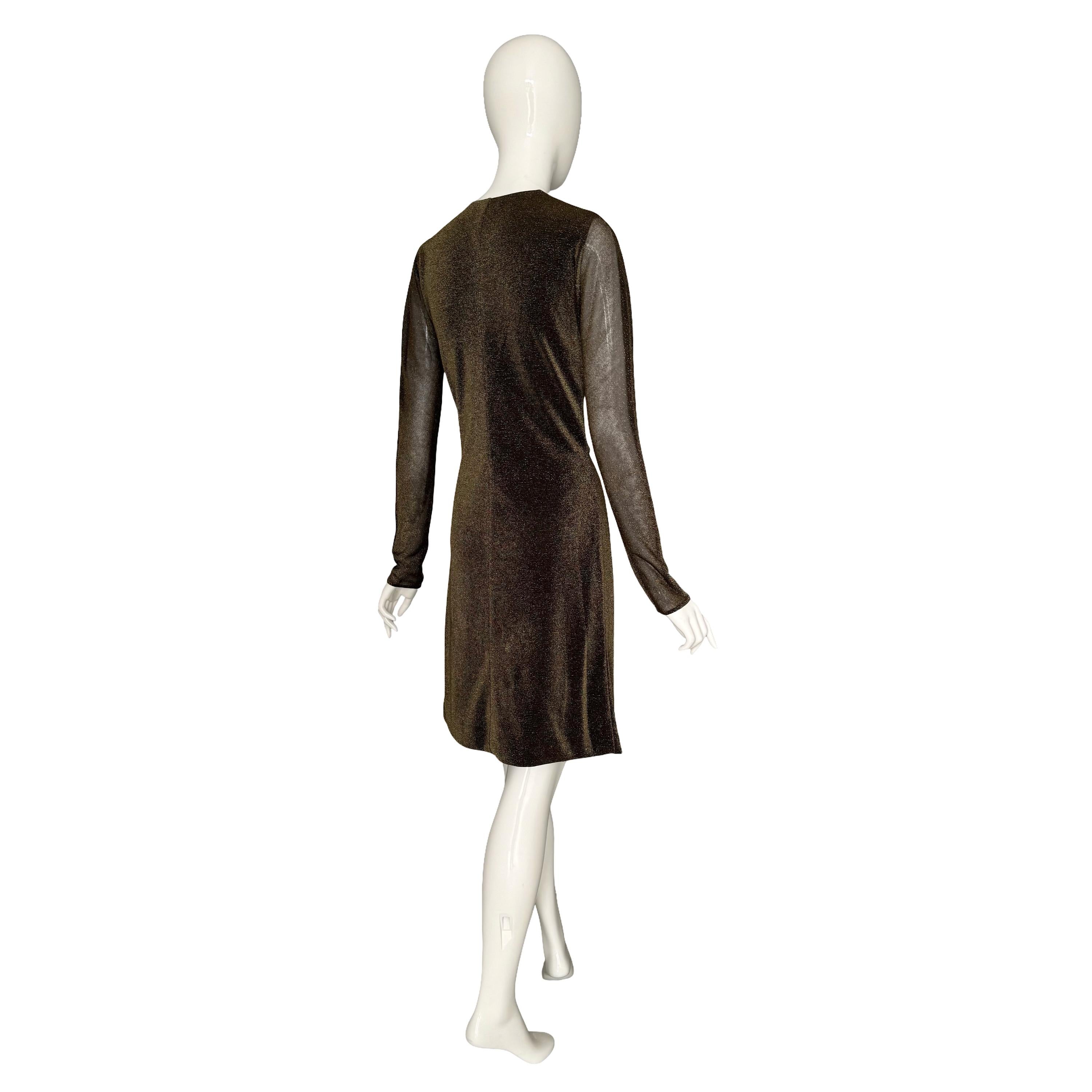 Gucci by Tom Ford Herbst Winter 2000 Löwenbrosche Tiefes Dekolleté Metallic-Kleid im Angebot 1