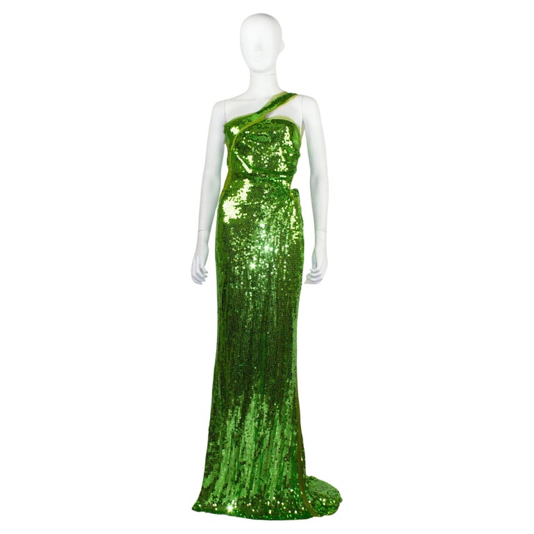 slim fit dress slacks HACCHIC Couture Green Sequin Strapless Dress