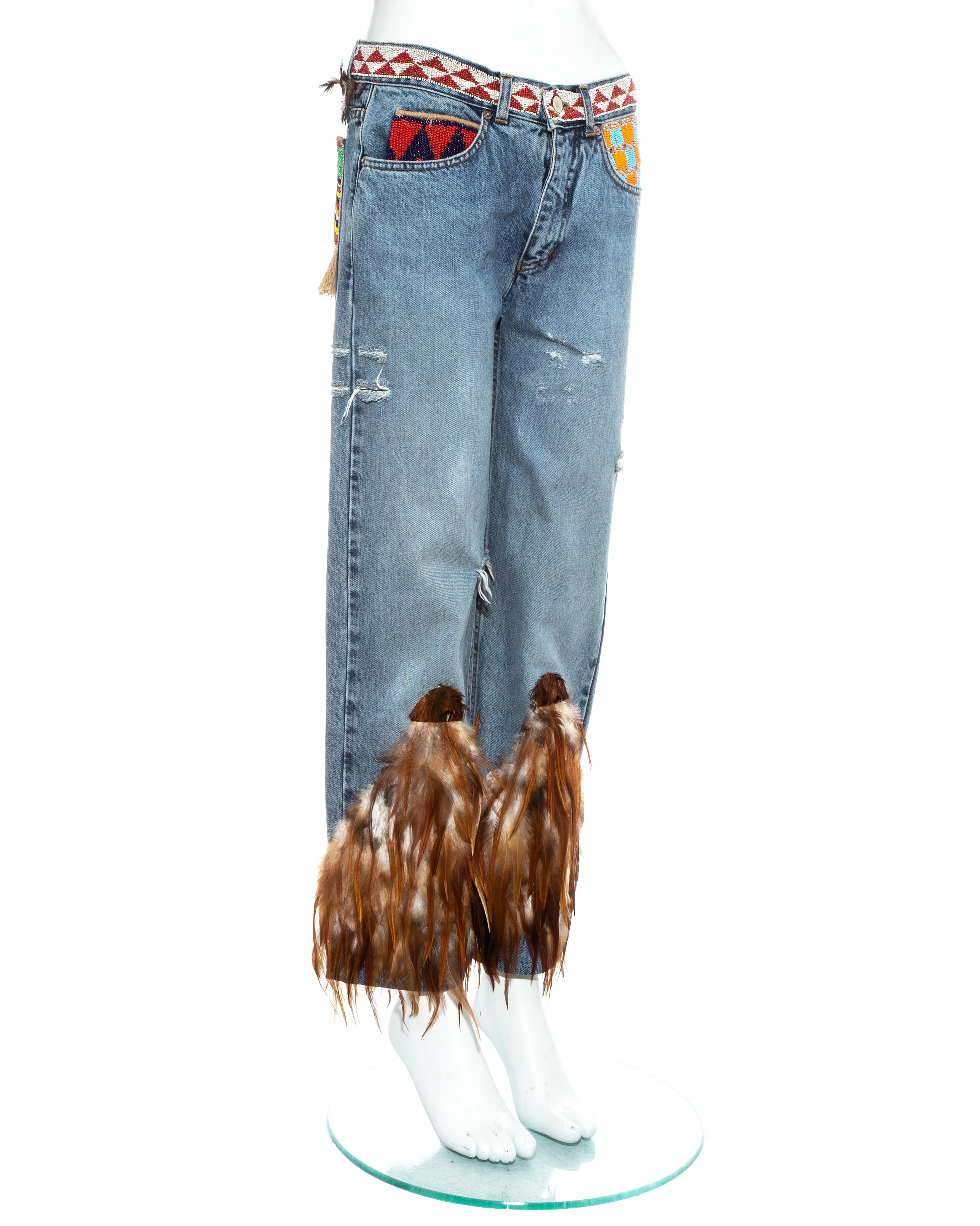 Gucci by Tom Ford feathered and beaded jeans, ss 1999 In Good Condition In London, GB