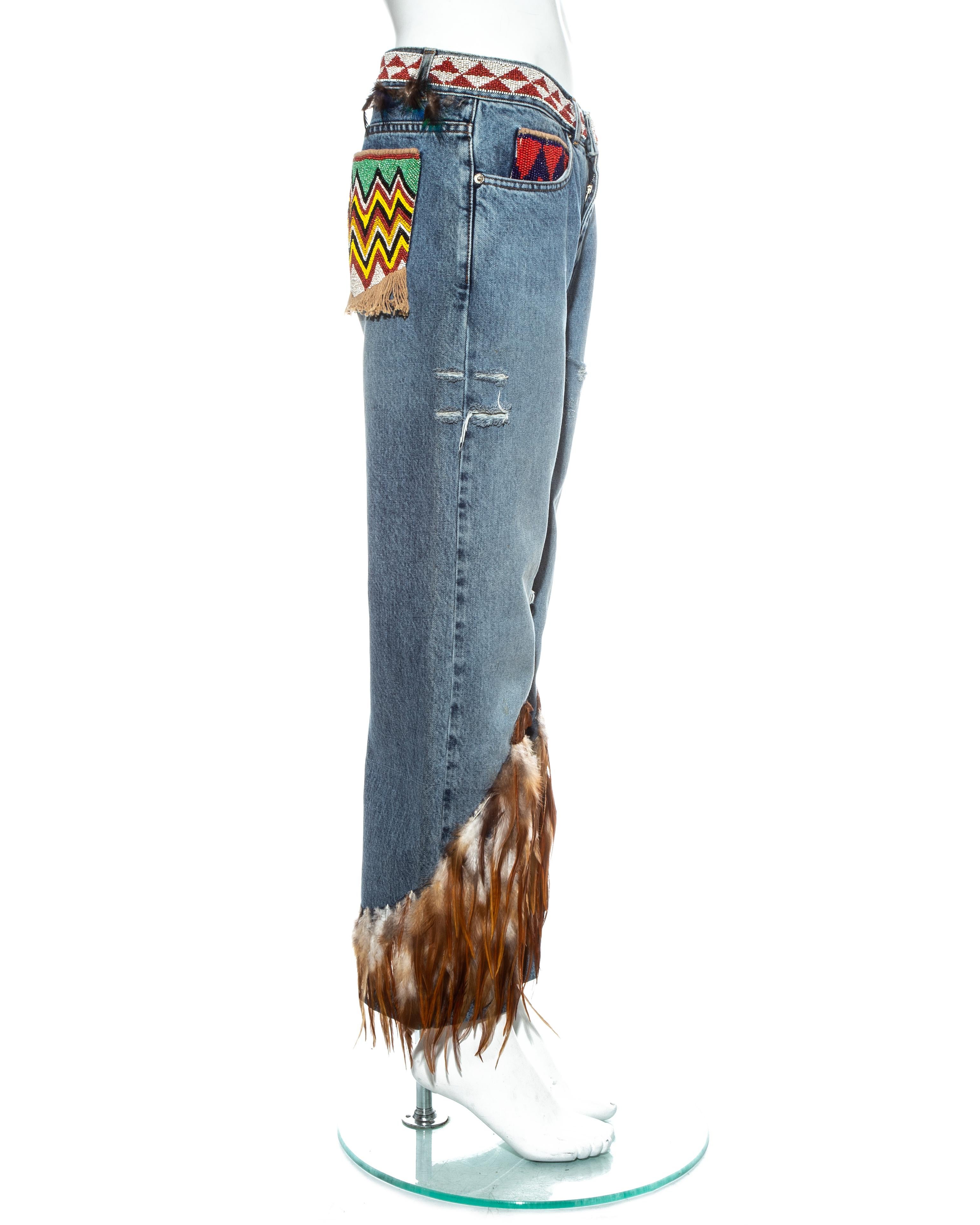 Women's Gucci by Tom Ford feathered and beaded jeans, ss 1999