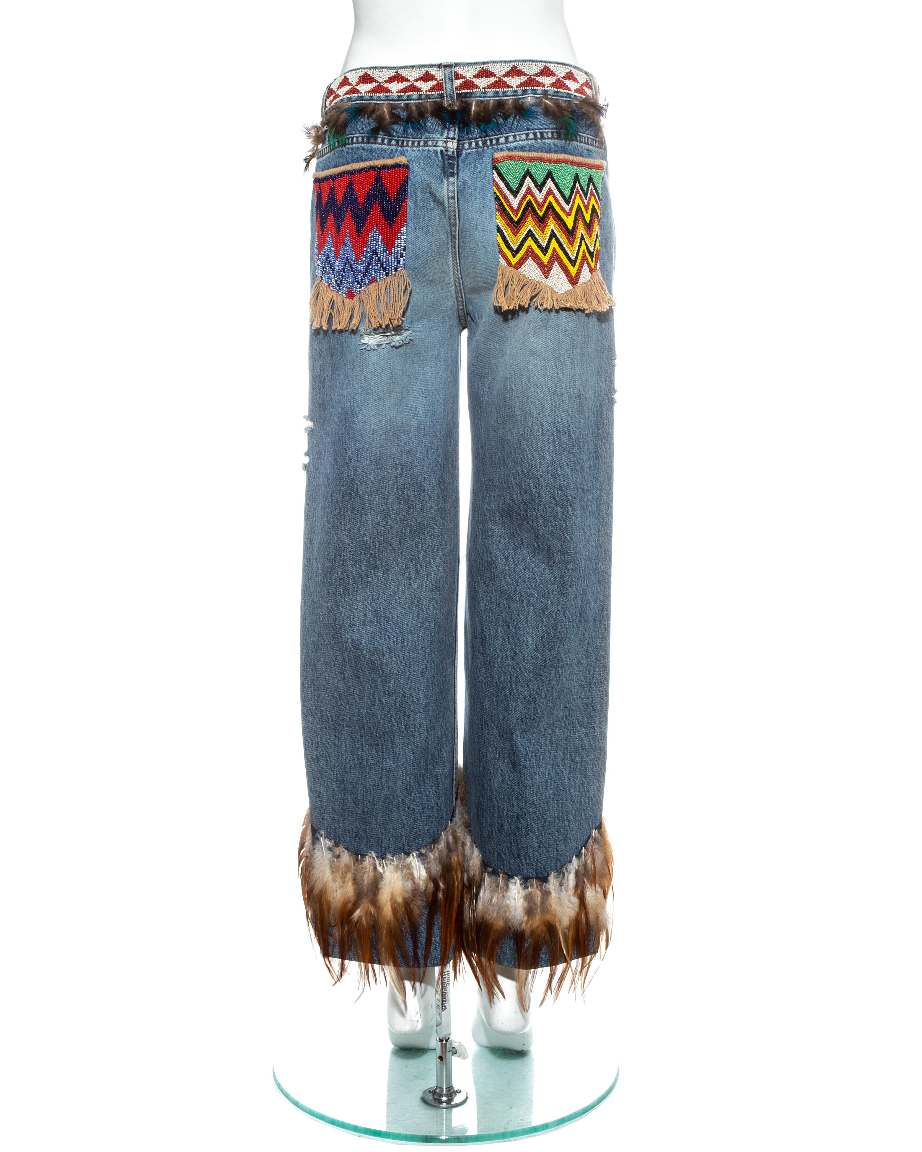 Gucci by Tom Ford feathered and beaded jeans, ss 1999 at 1stDibs