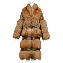 Gucci By Tom Ford Fox Fur & Leopard Printed Convertible Coat 1999