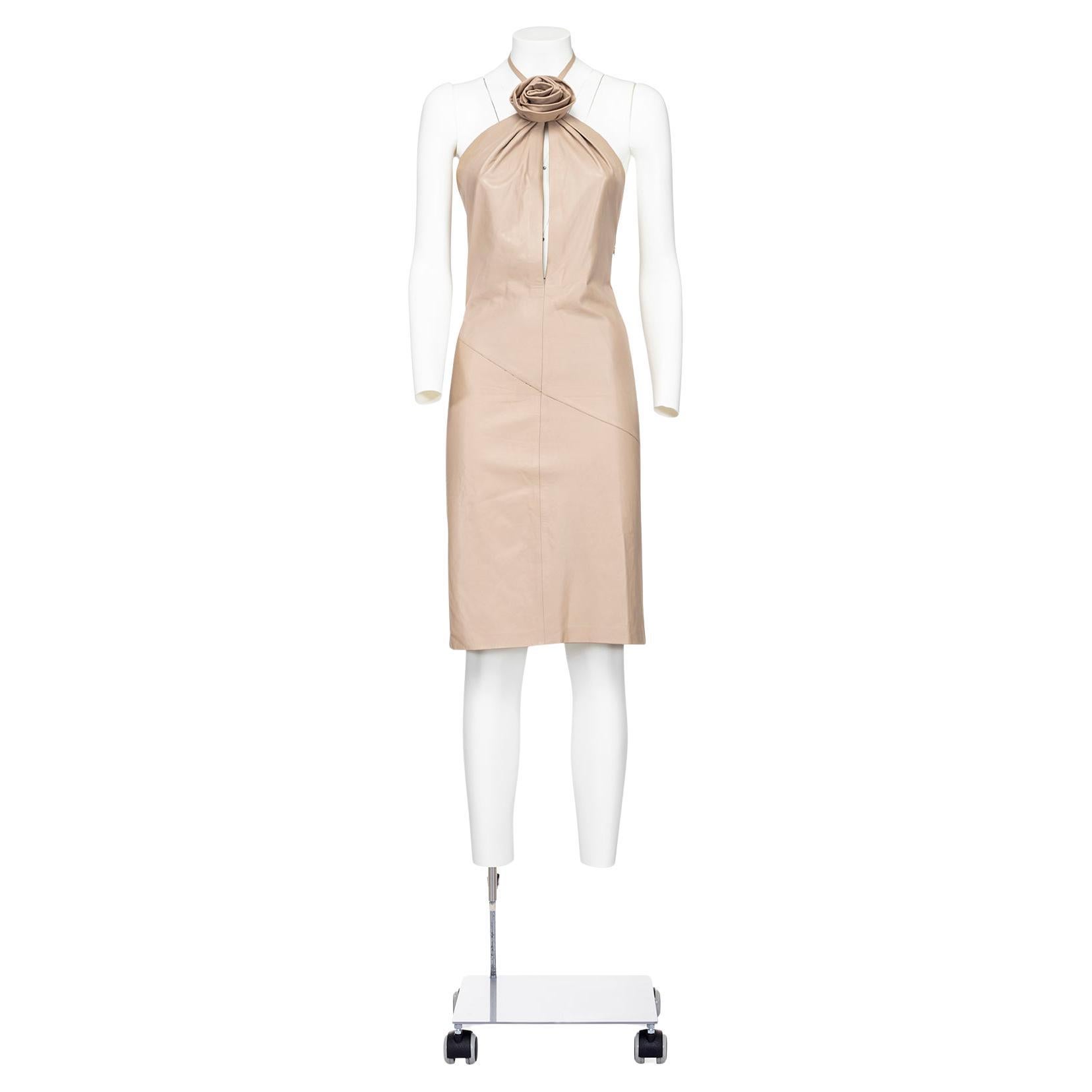 GUCCI BY TOM FORD FW 99 Iconic halter neck leather minidress For Sale