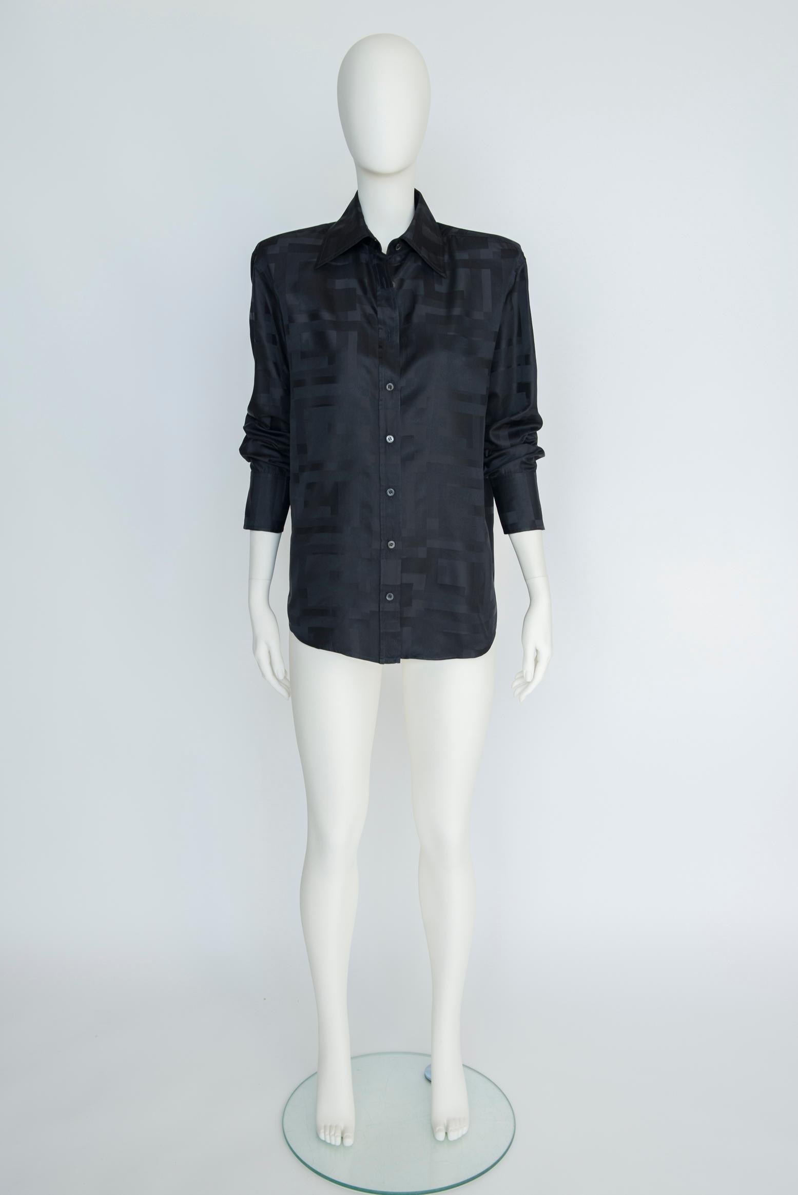 Black Gucci By Tom Ford Squares GG Logo Silk-Jacquard Shirt, Spring-Summer 1998 For Sale