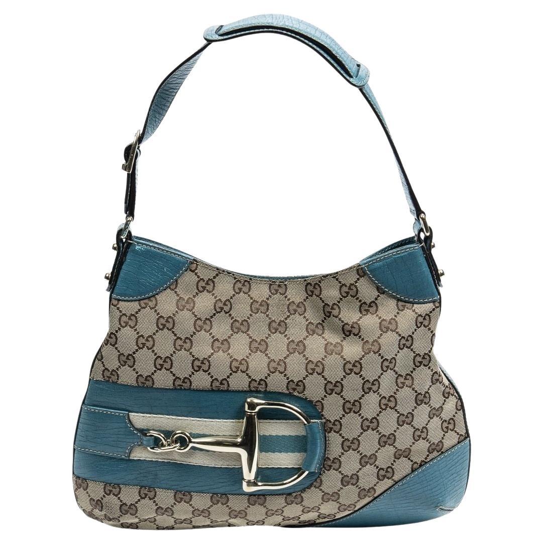 Gucci by Tom Ford GG Blue Horsebit Shoulder Hobo For Sale