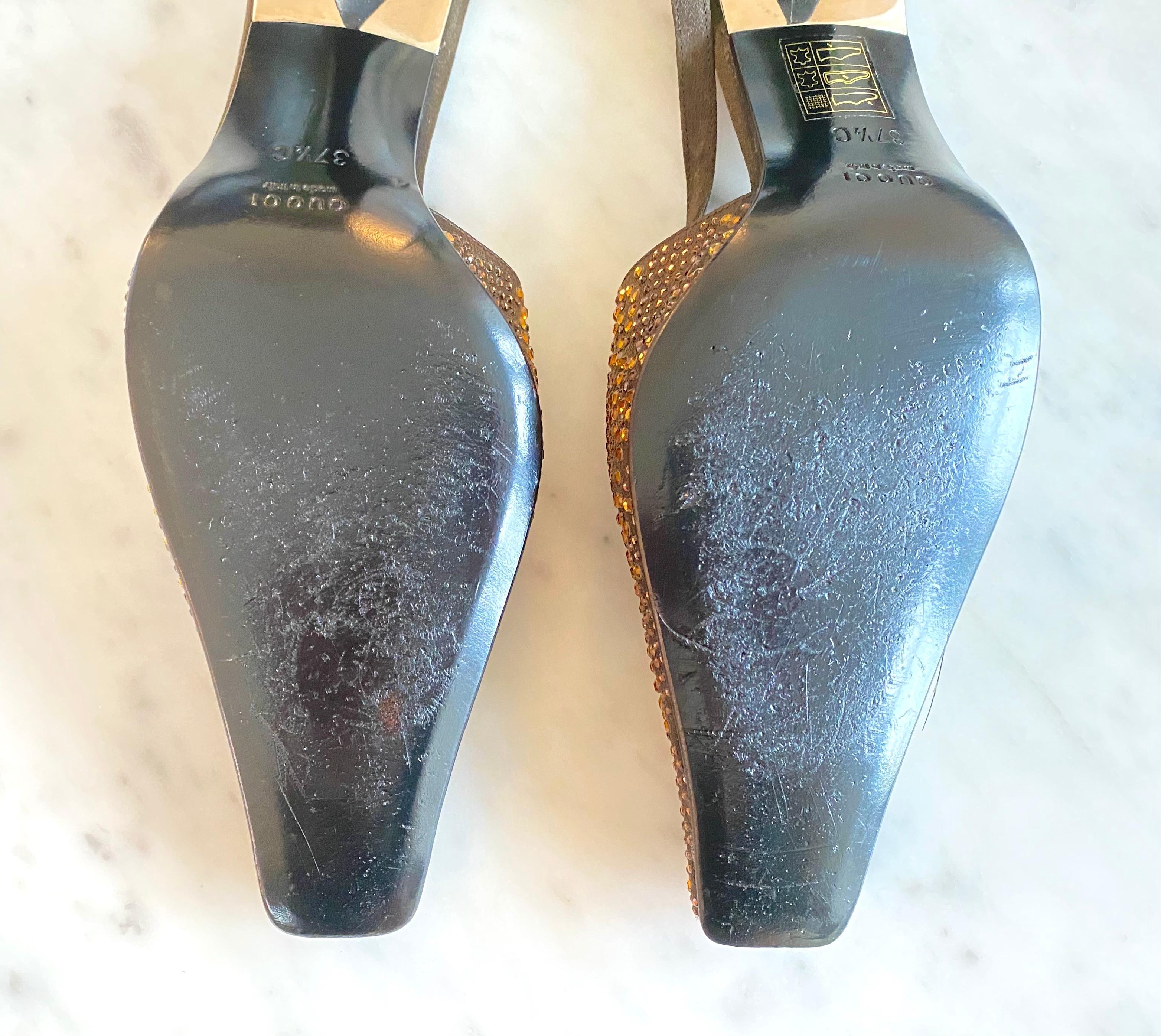 S/S 1998 Gucci by Tom Ford Runway 'GG' Crystal Heels Brown Amber 37.5C For Sale 4