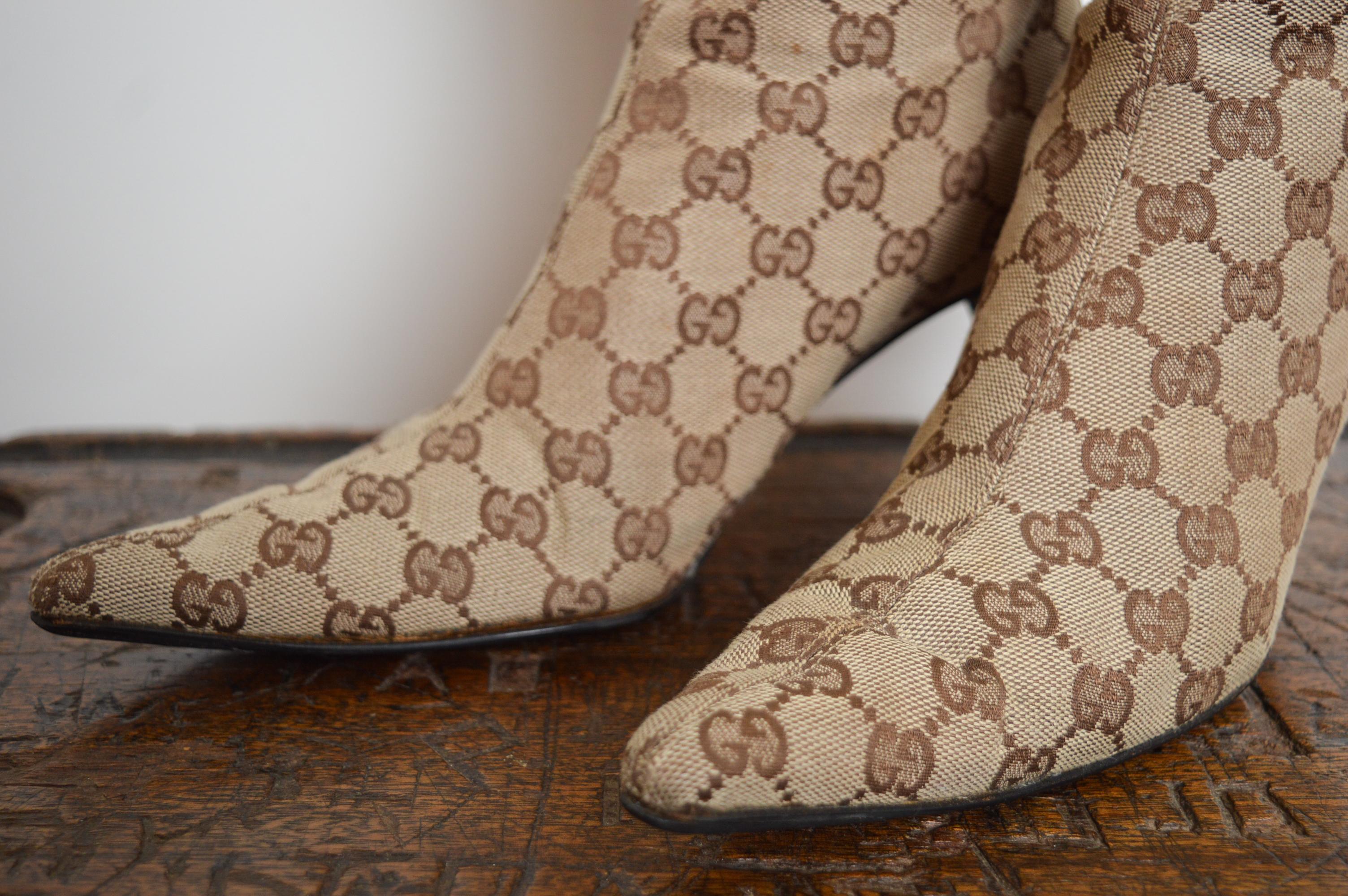 Vtg GUCCI BY TOM FORD BLACK VELVET GG MONOGRAM BOOTS 7.5 | eBay