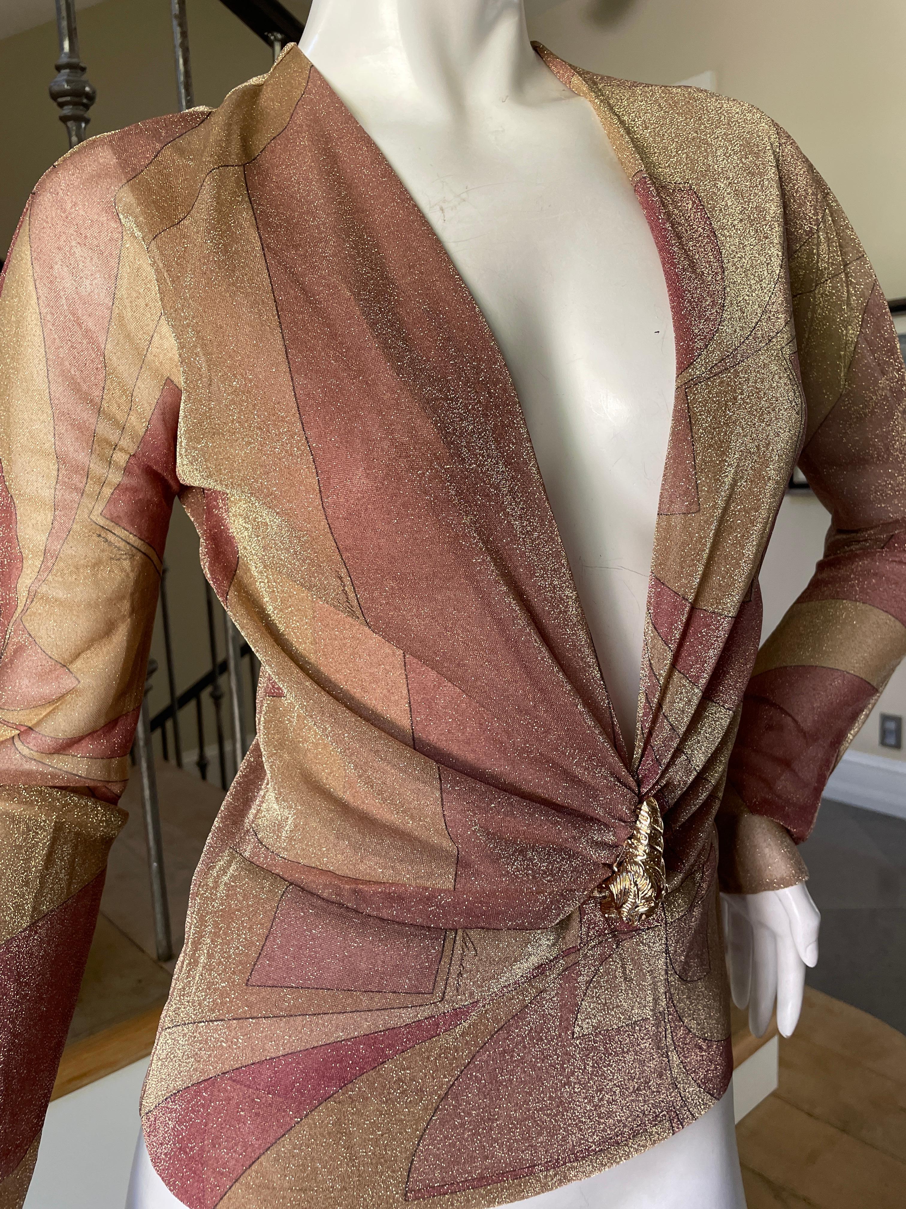 Brown Gucci by Tom Ford Glittering Sheer Pink and Gold Top with Dragon Ornament For Sale