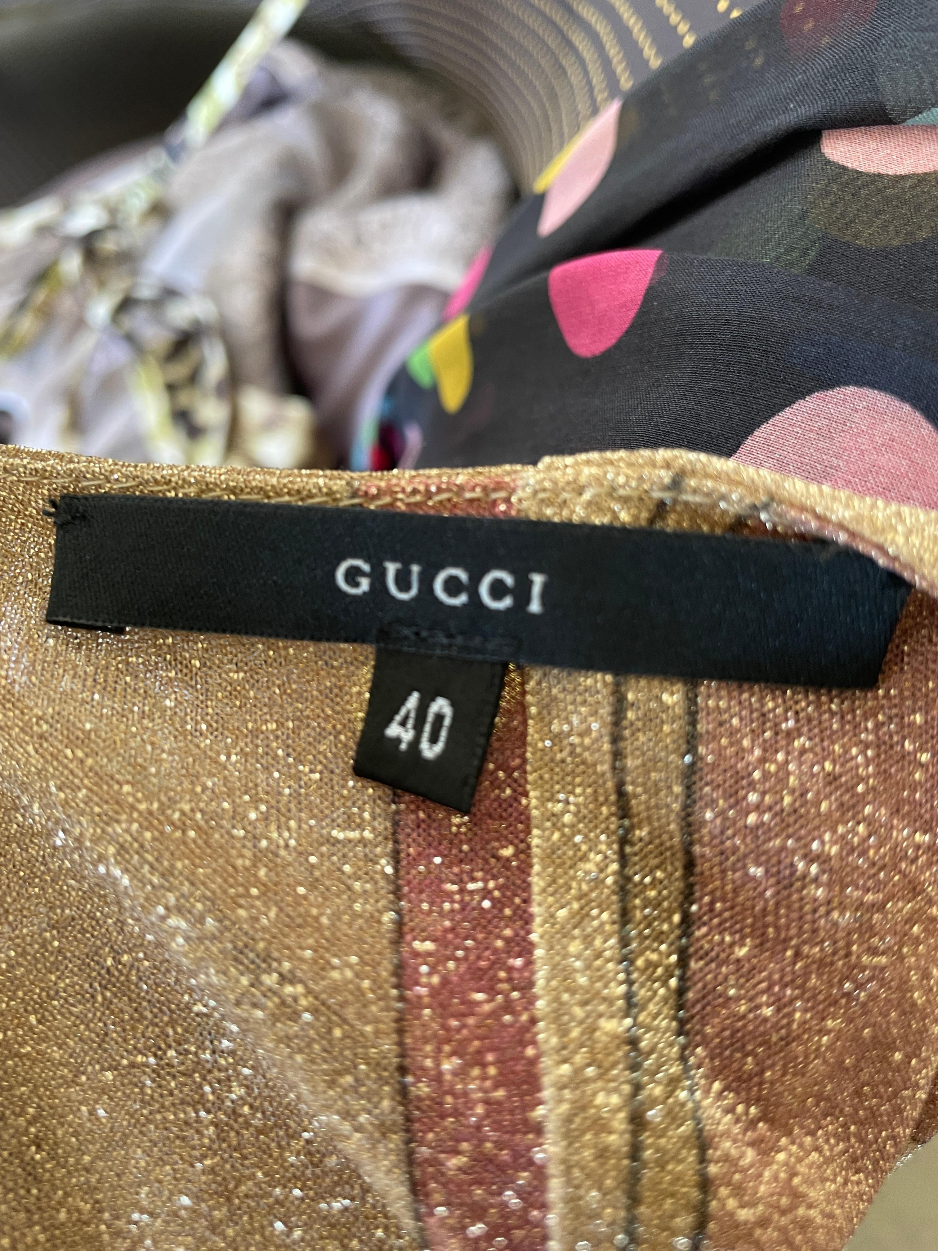 Gucci by Tom Ford Glittering Sheer Pink and Gold Top with Dragon Ornament For Sale 1