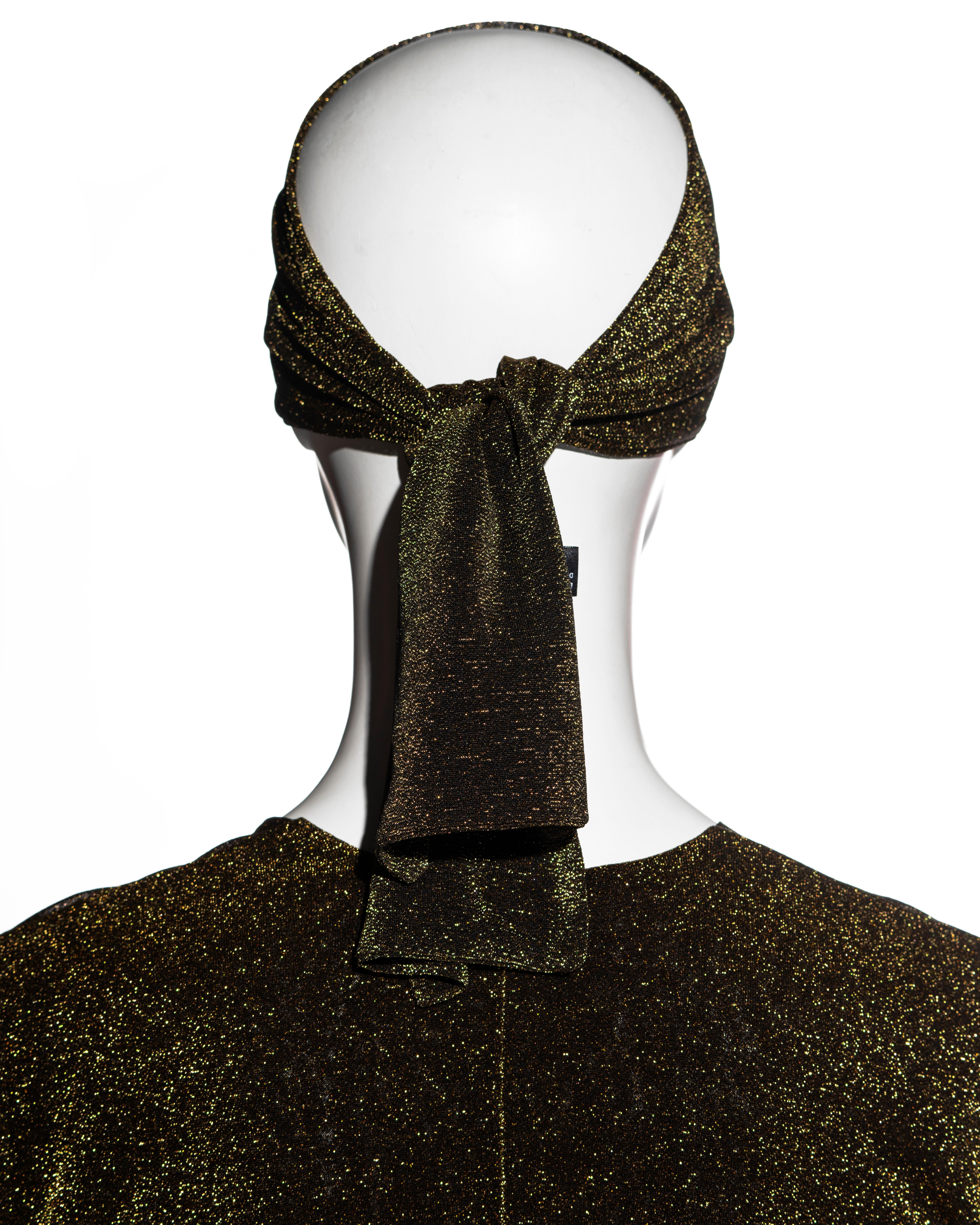 Gucci by Tom Ford gold lurex evening shift dress and headscarf set, fw 2000 3