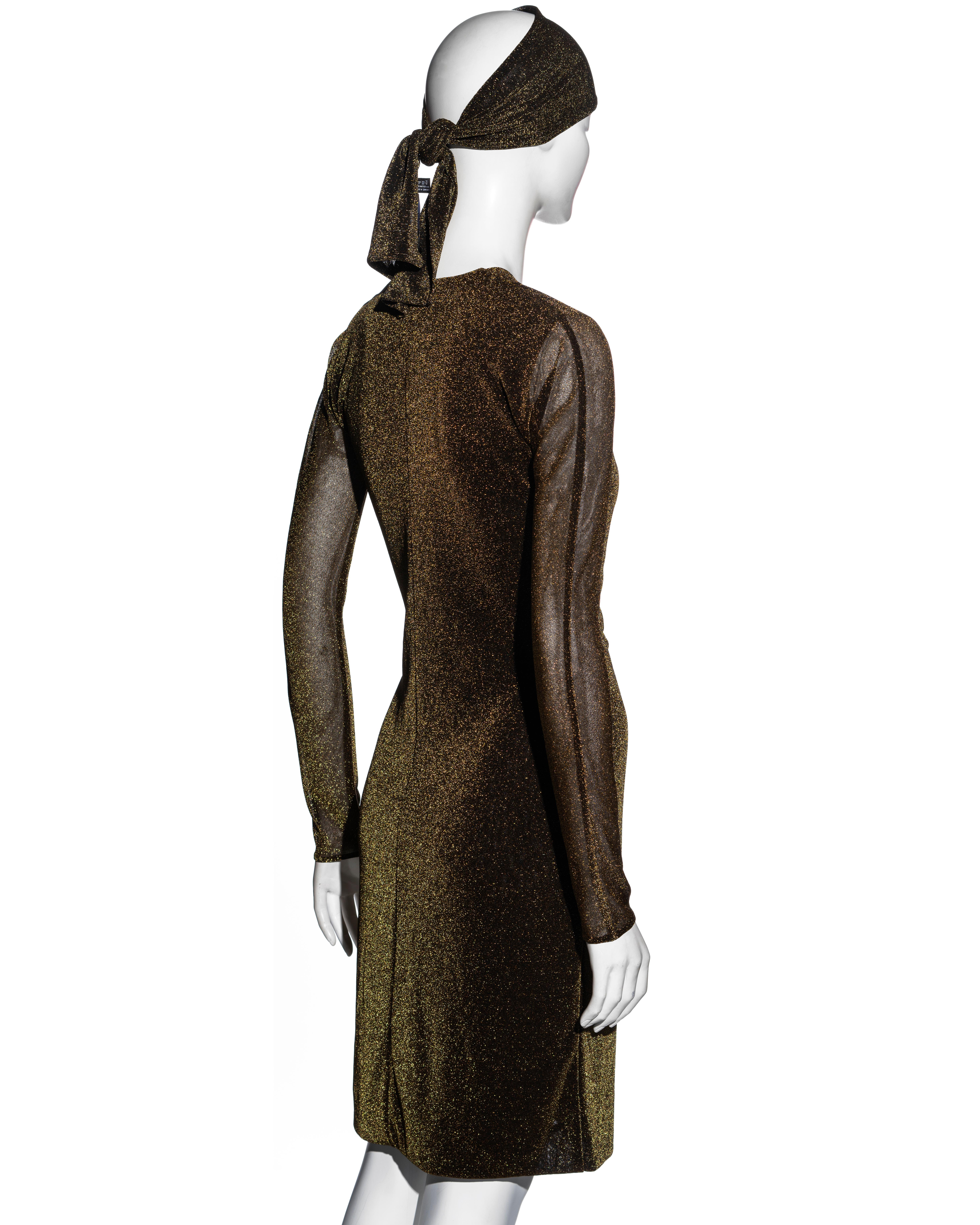 Gucci by Tom Ford gold lurex evening shift dress and headscarf set, fw 2000 1