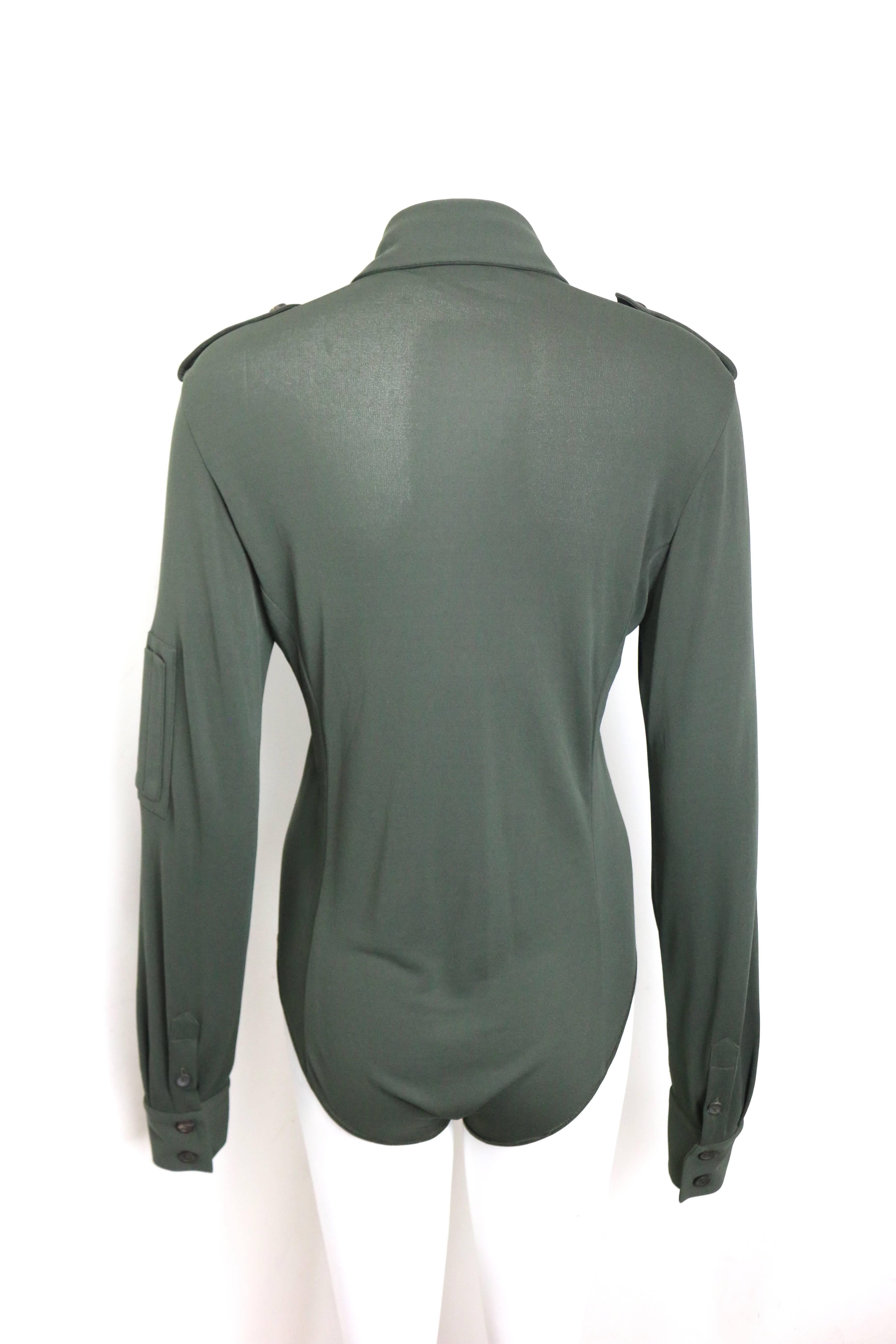 Gray Gucci by Tom Ford Green Bodysuit Long Sleeves Shirt For Sale